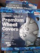 Set of 4 Streetwize 15" premium wheel covers, unchecked and boxed.
