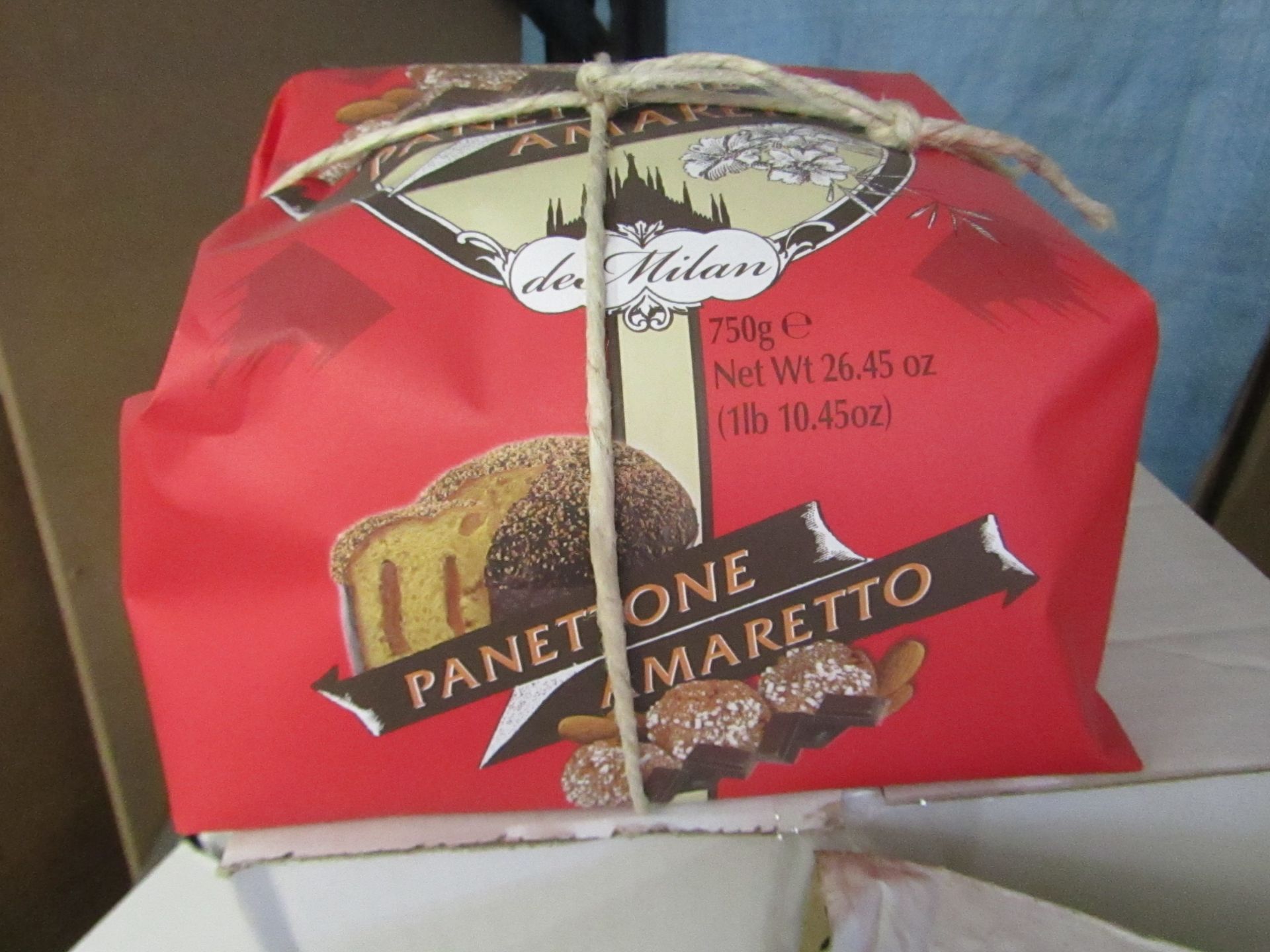 3x 750g Panettone Amaretto and chocolate Cake, still wrapped and boxed, BB 05/05/2019