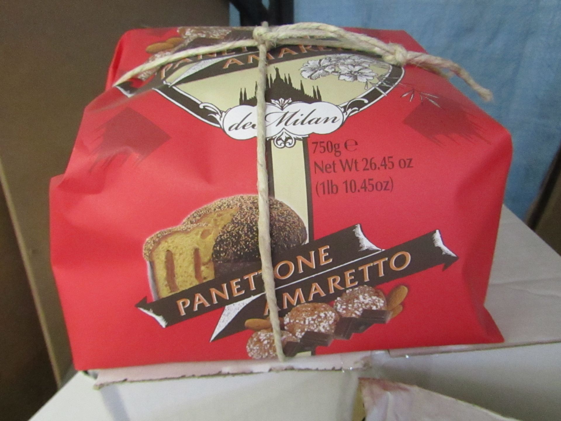 3x 750g Panettone Amaretto and chocolate Cake, still wrapped and boxed, BB 05/05/2019