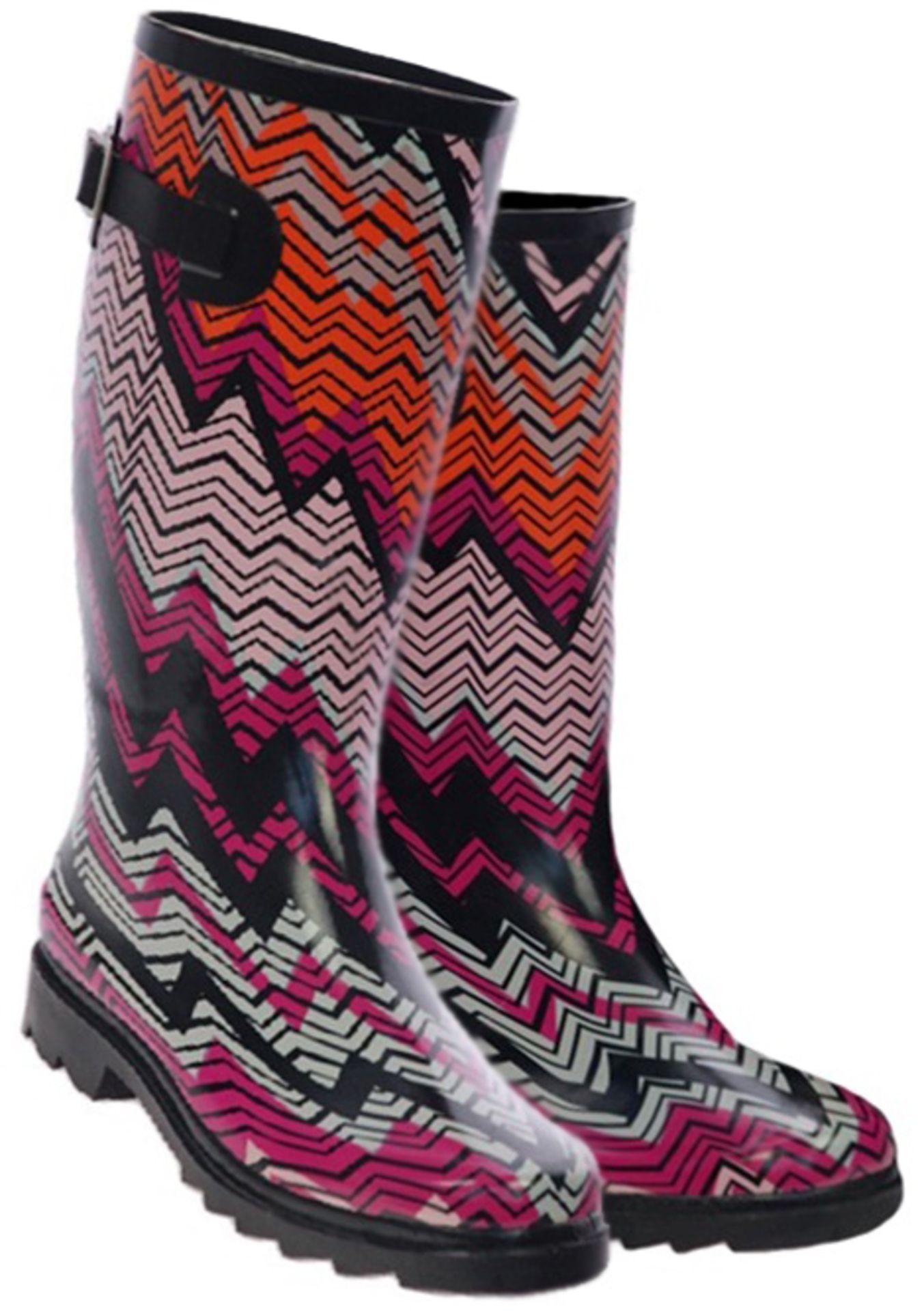 UK 6 Funky Colourful Zig-zag Design Ladies Wellingtons Pink & Purple Colour Rubber Rain Boots