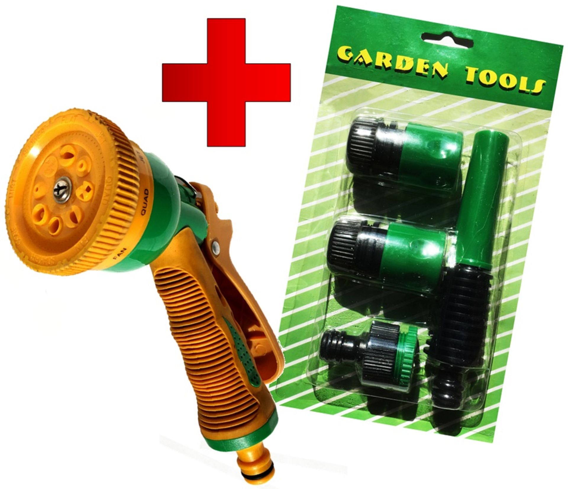 4x pcs Hose Connector Set + 1x Spray Gun with ... Settings - suitable for Standard Outside Garden