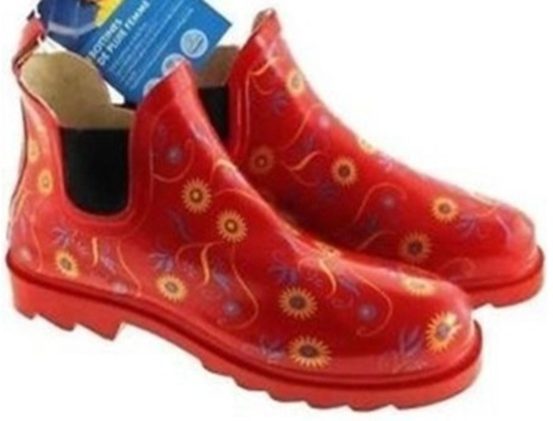 UK 4 Short Flower Design Ladies Wellingtons Red and Yellow Colour Rubber Rain Boots Festival