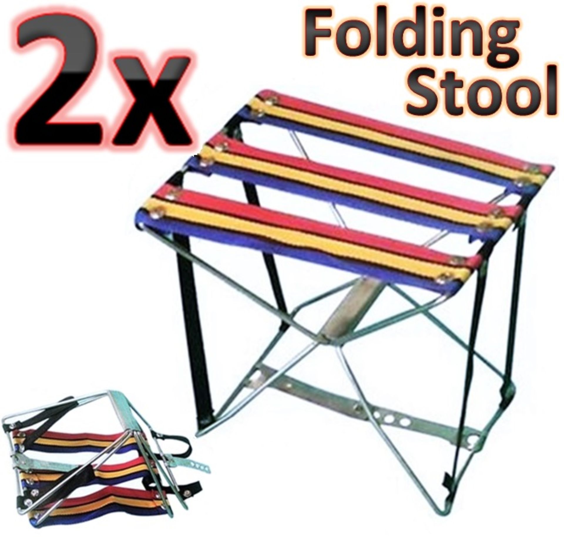 2x pcs Folding up Seats - Fold Away Chairs Metal Frame with Colourful Textile Slats - suitable for