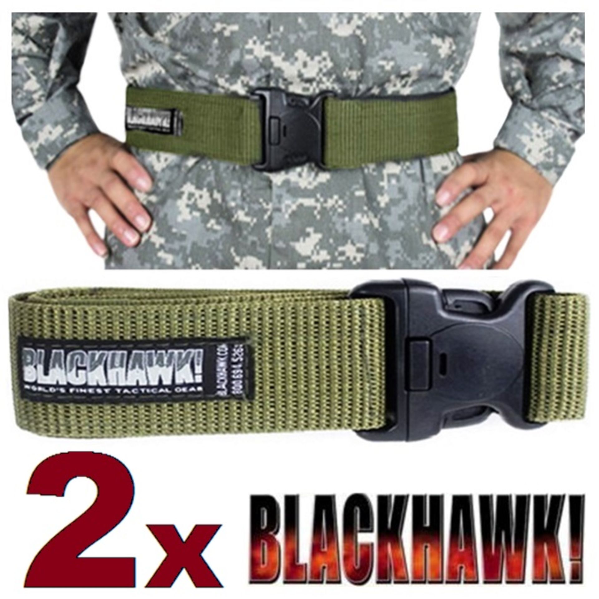 2 x BLACKHAWK - Heavy Duty - Thick Weave Belts with Black Buckle for Outdoor Hunting Army Military