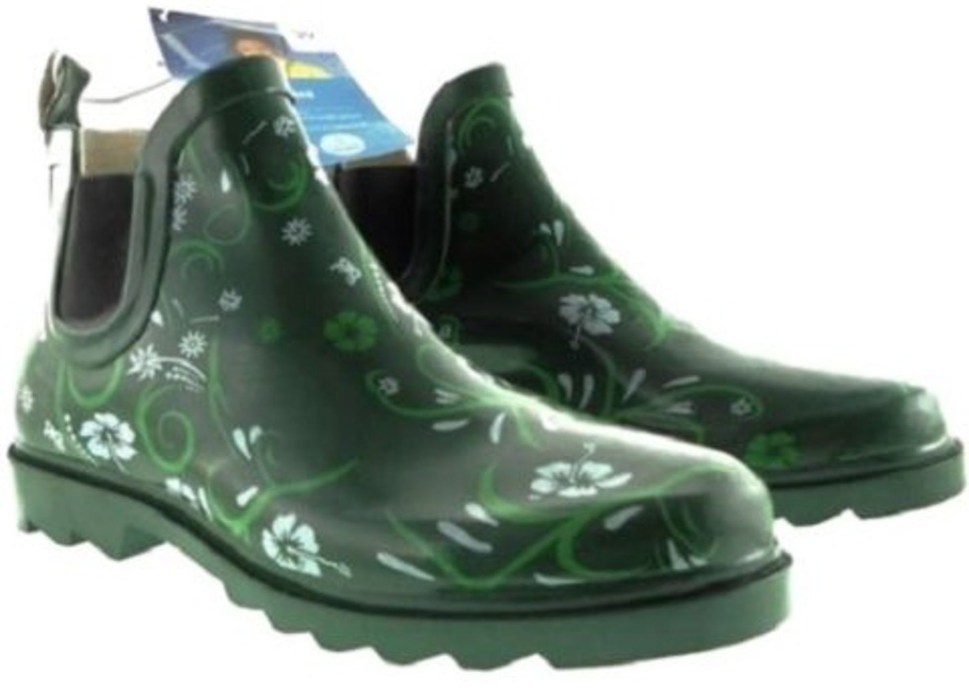 UK 3 Short Flower Design Ladies Wellingtons Green Colour Rubber Rain Boots Festival Garden Woman