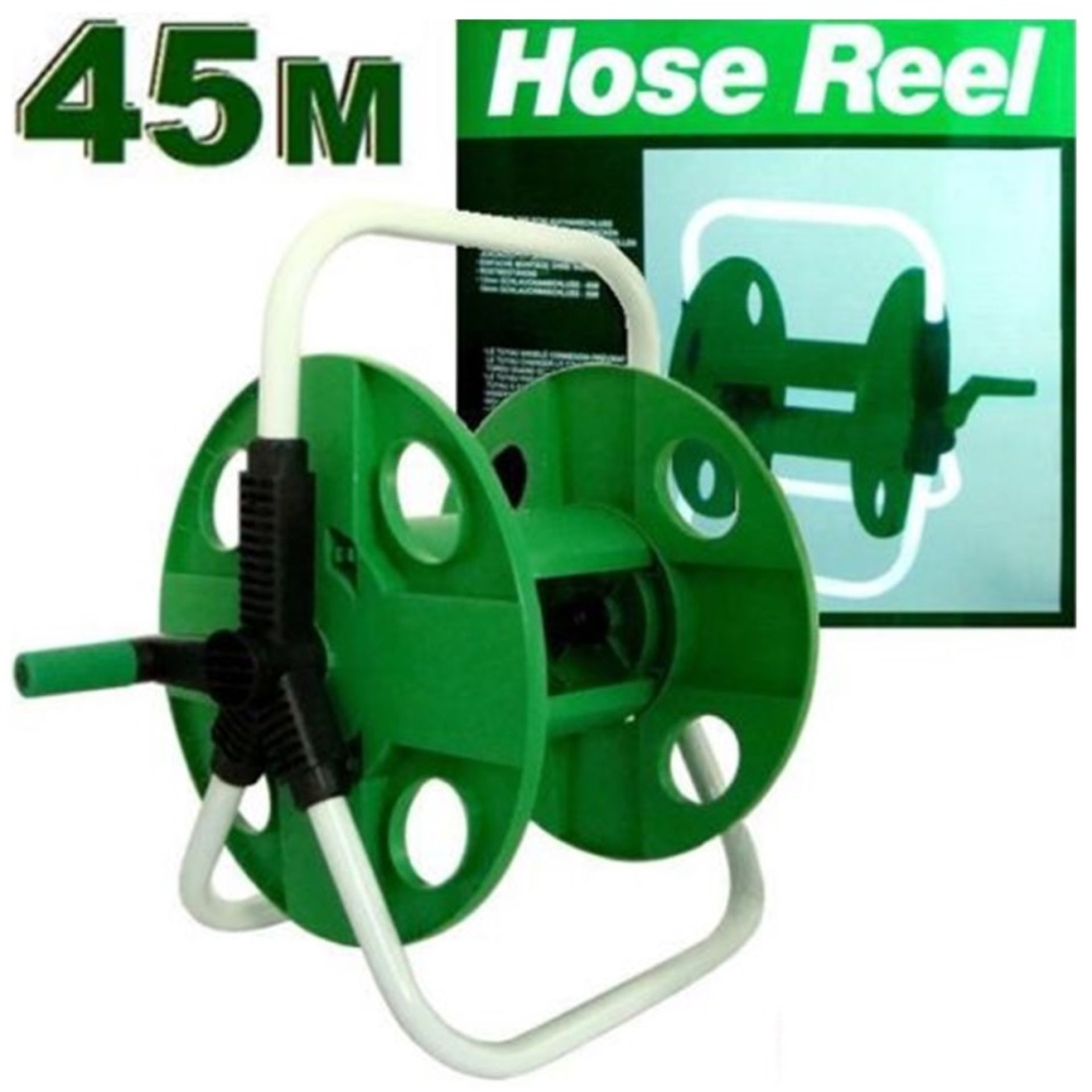 Green Colour Reel with Hose Connectors - Free Standing or suitable to Fit on Wall with Easy and