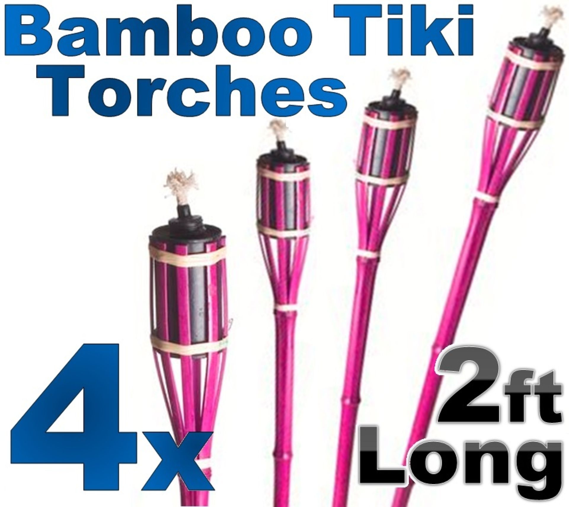 4 x pcs Bamboo Torches with Screw Top Metal Canister for Garden / Patio - Easy to Re-fill with