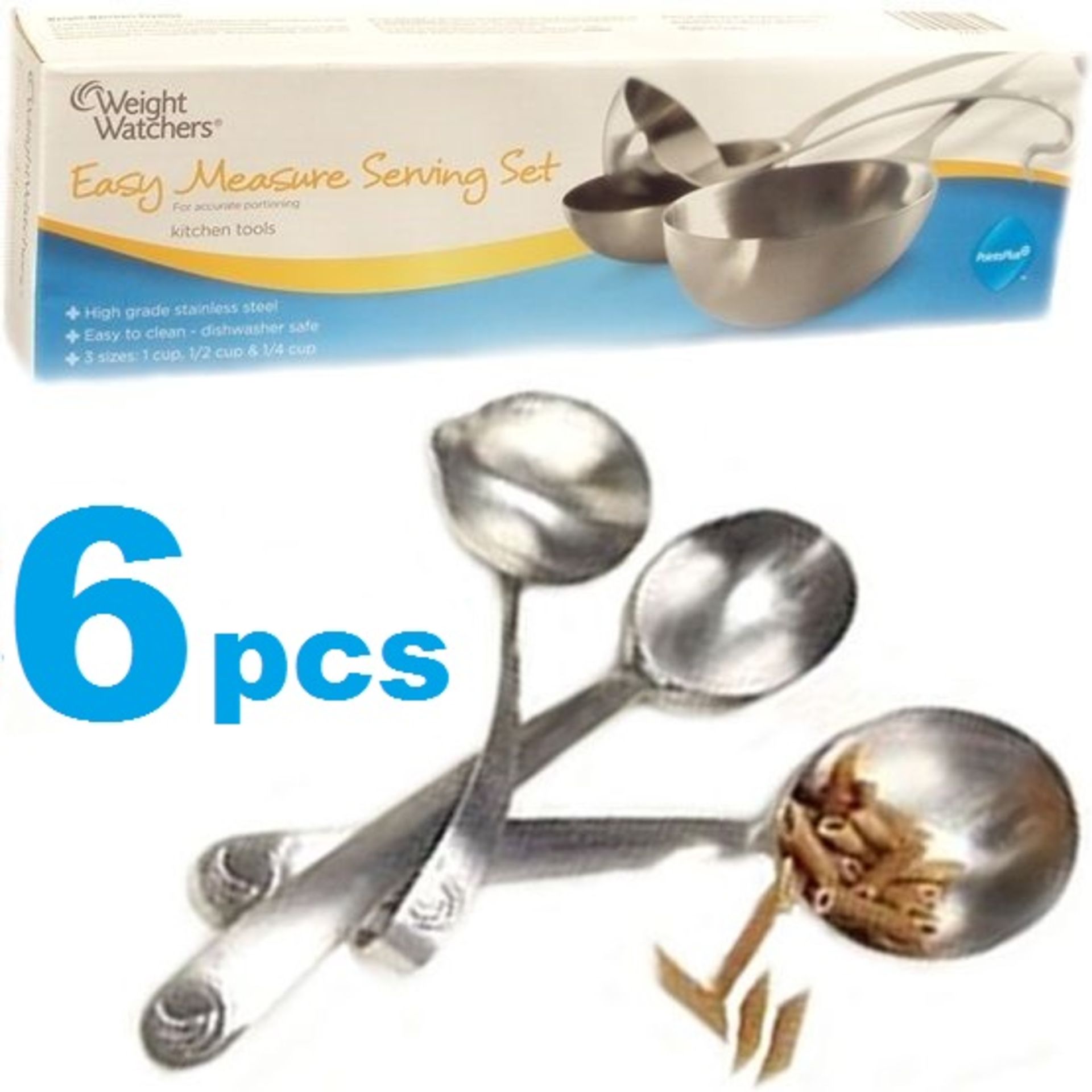 6x pcs Weight Watchers Set Kitchen Stainless Steel Measuring Spoons Accurate Portion Point Loss