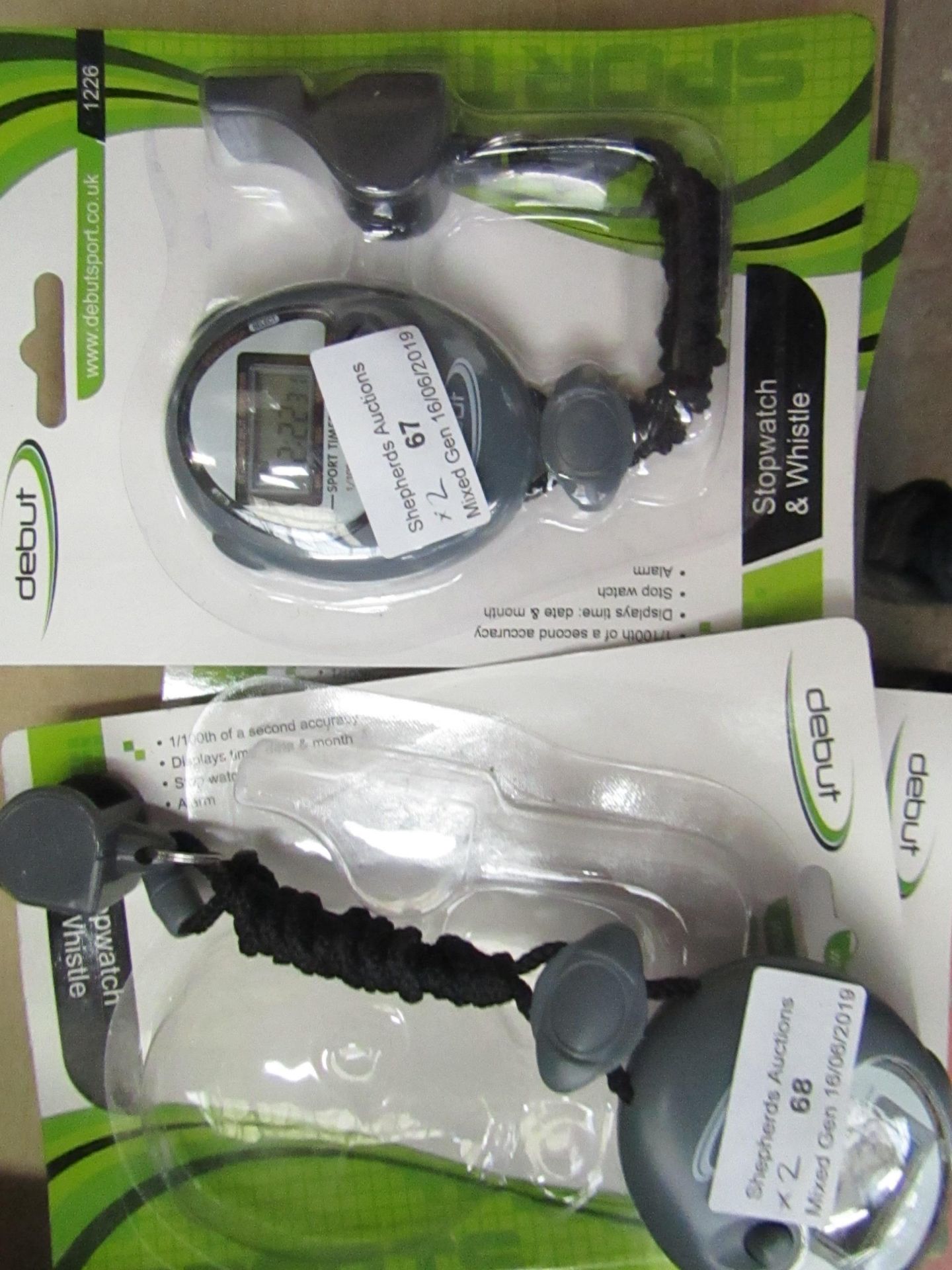 2 x Debut stopwatch and Whistle sets, new in packaging