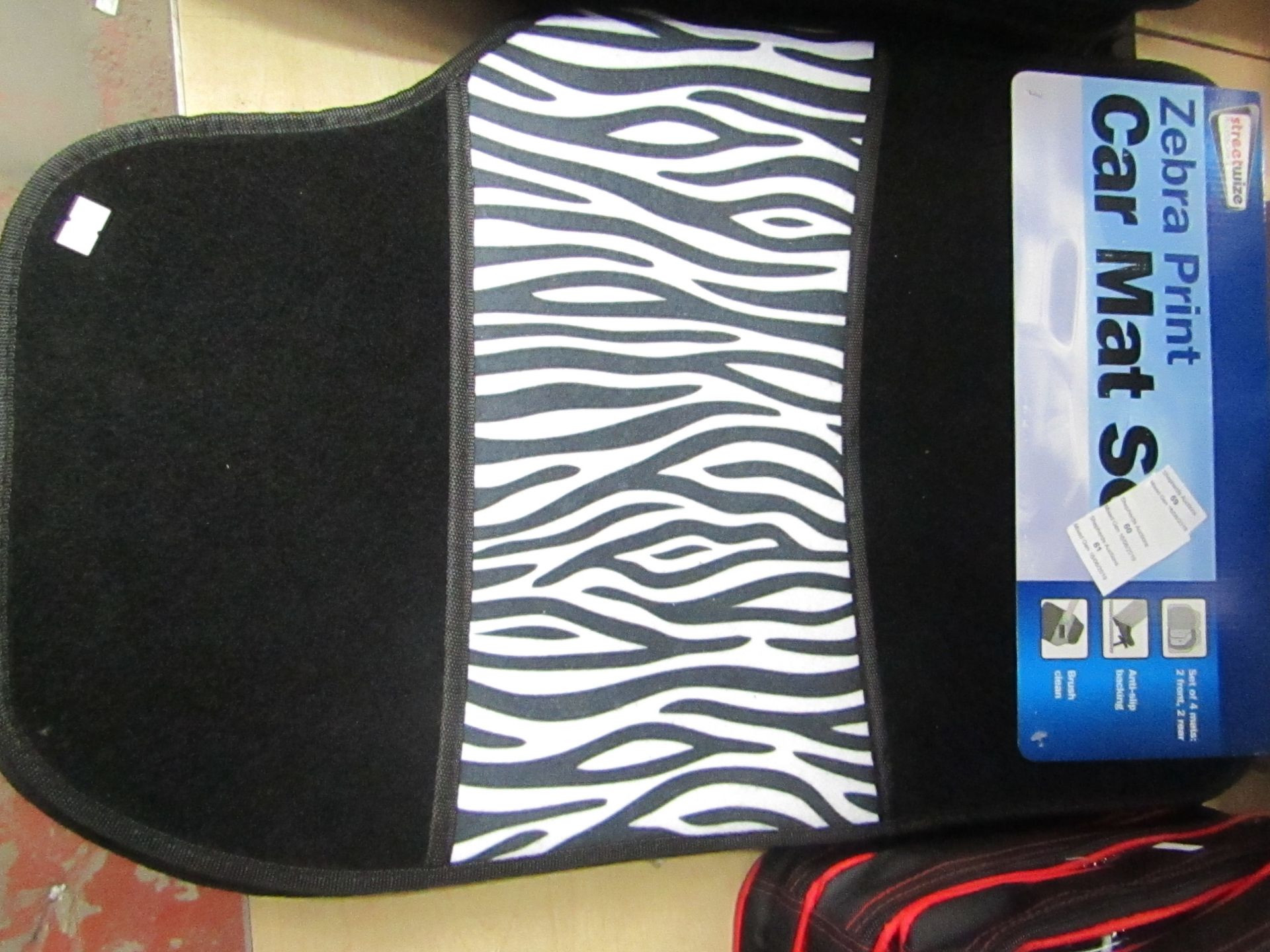 Streetwise Zebra Print 4 piece car mat set, new with POS still attached