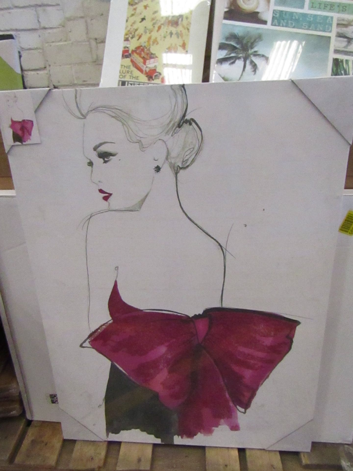 1 x box of 6 "Lady with Red Bow" Canvas size 77cm x 57cm new & packaged