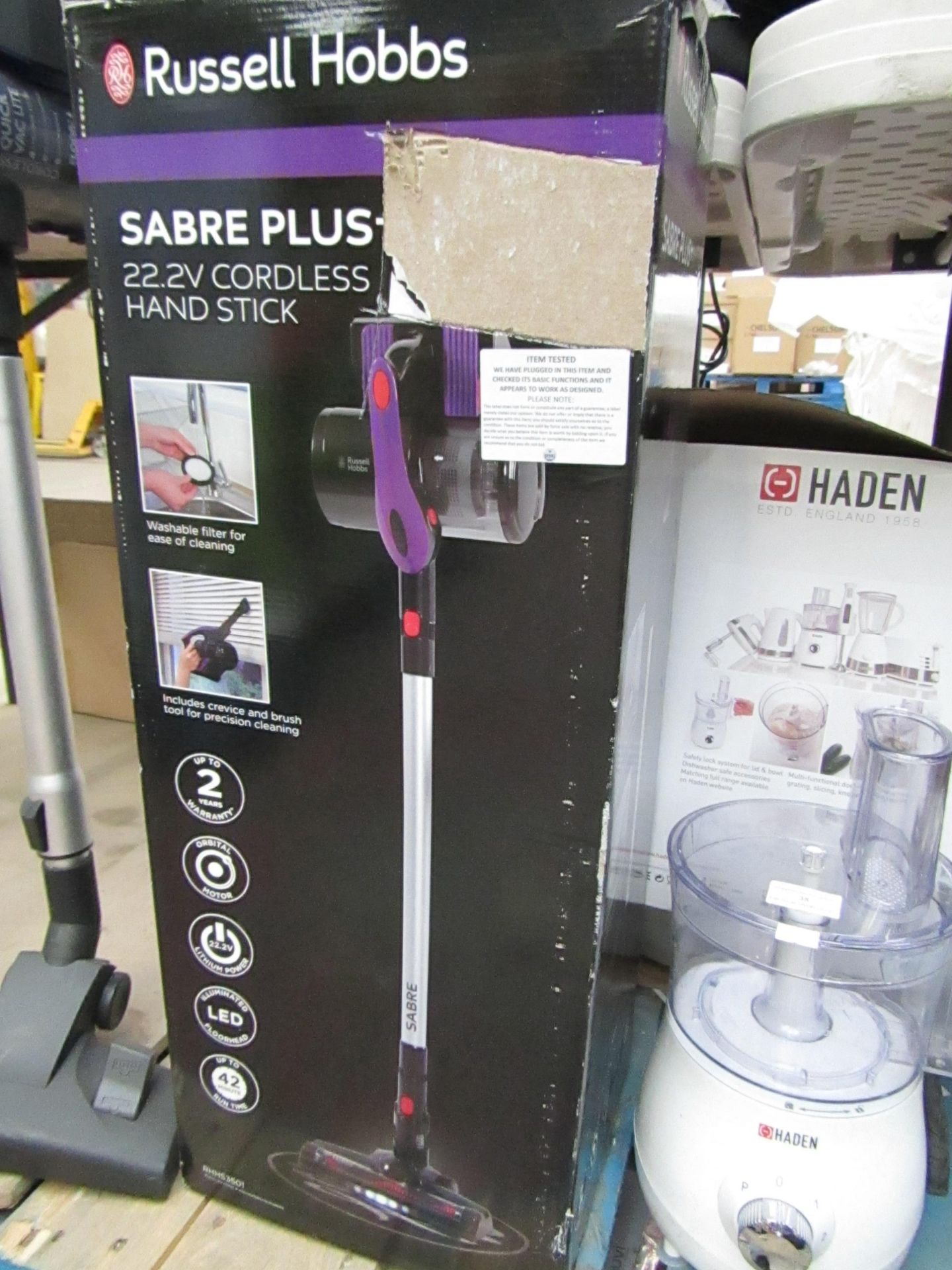 Russell Hobbs Sabre Plus 22.2v cordless hand stick vac, tested working and boxed.