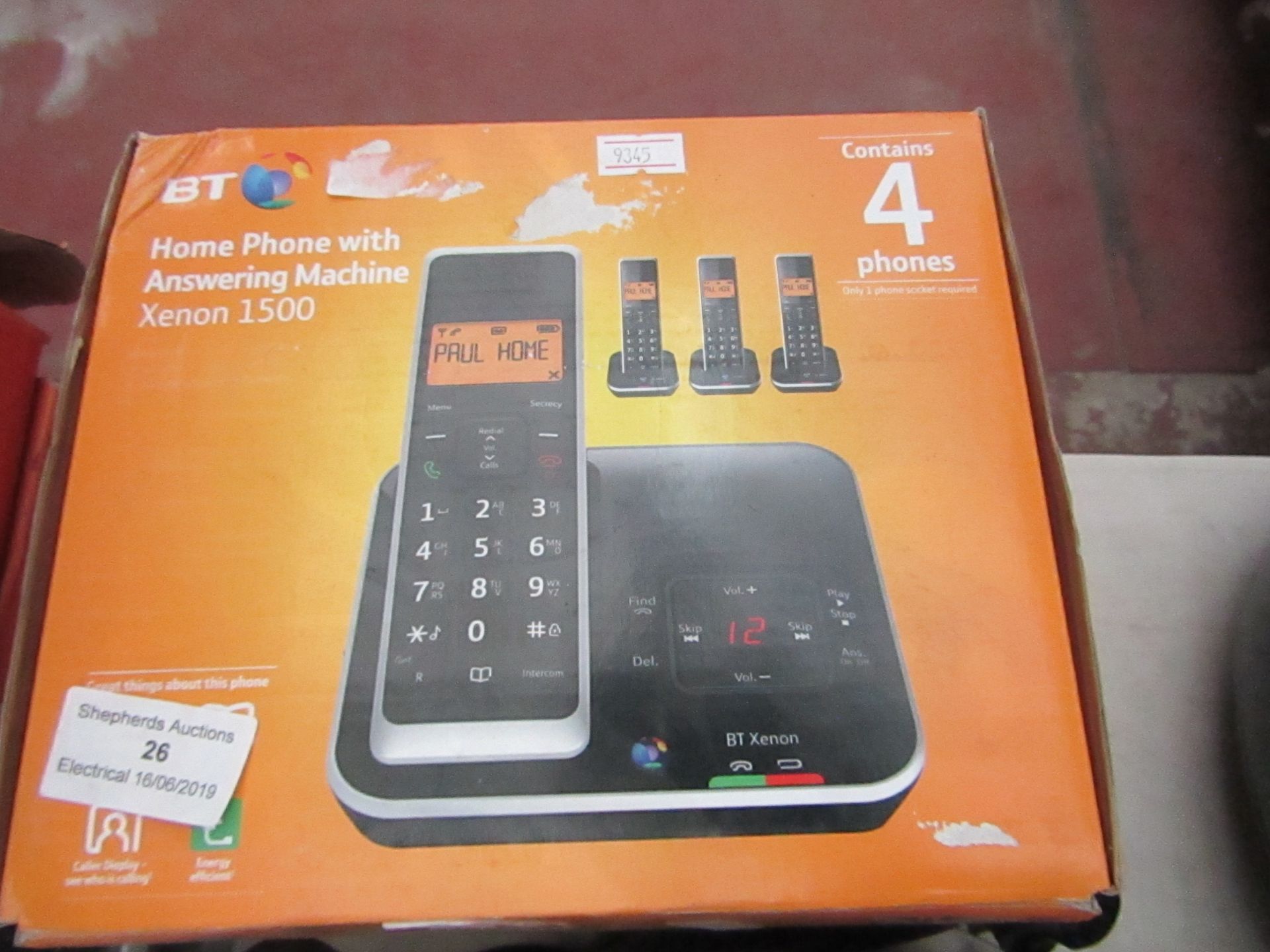 BT Xenon 1500 home phone with answering machine, complete but untested and boxed.