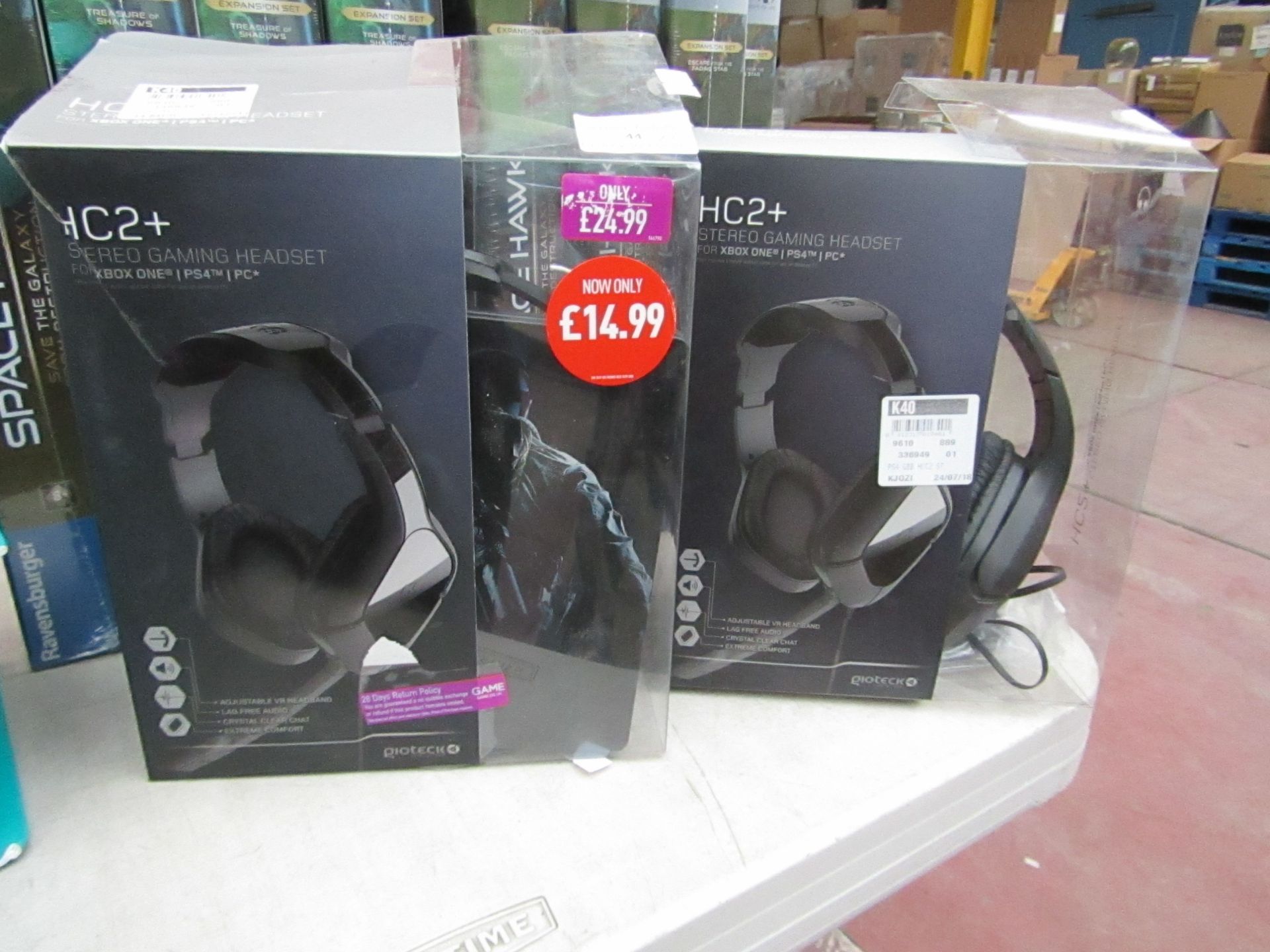 2x GioTeck stereo gaming headsets, both unchecked and packaged.