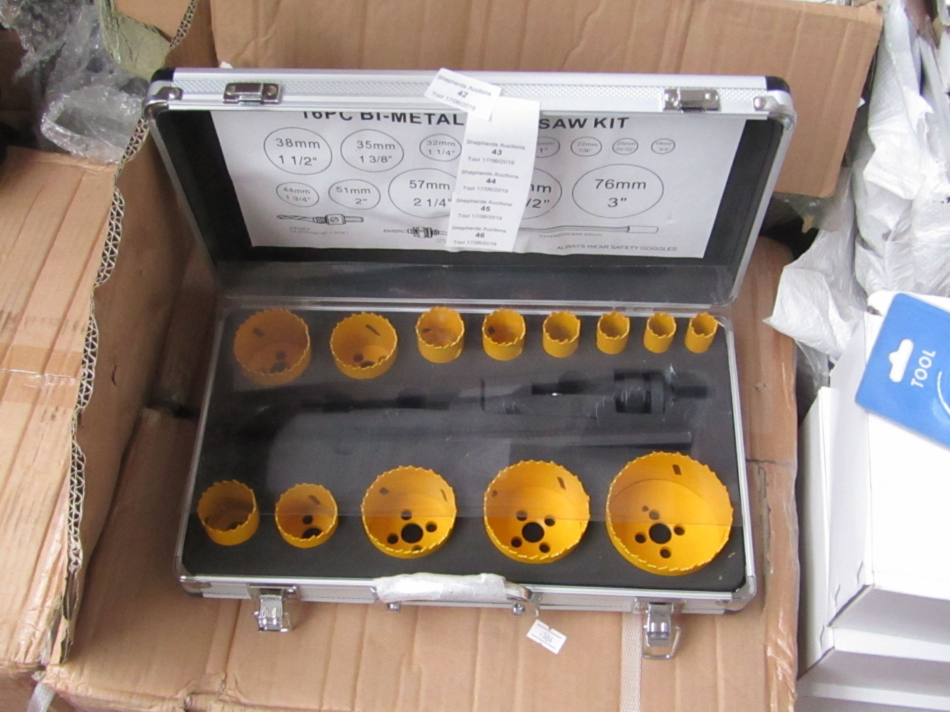 16pc bi-metal, hole saw kit, boxed and new