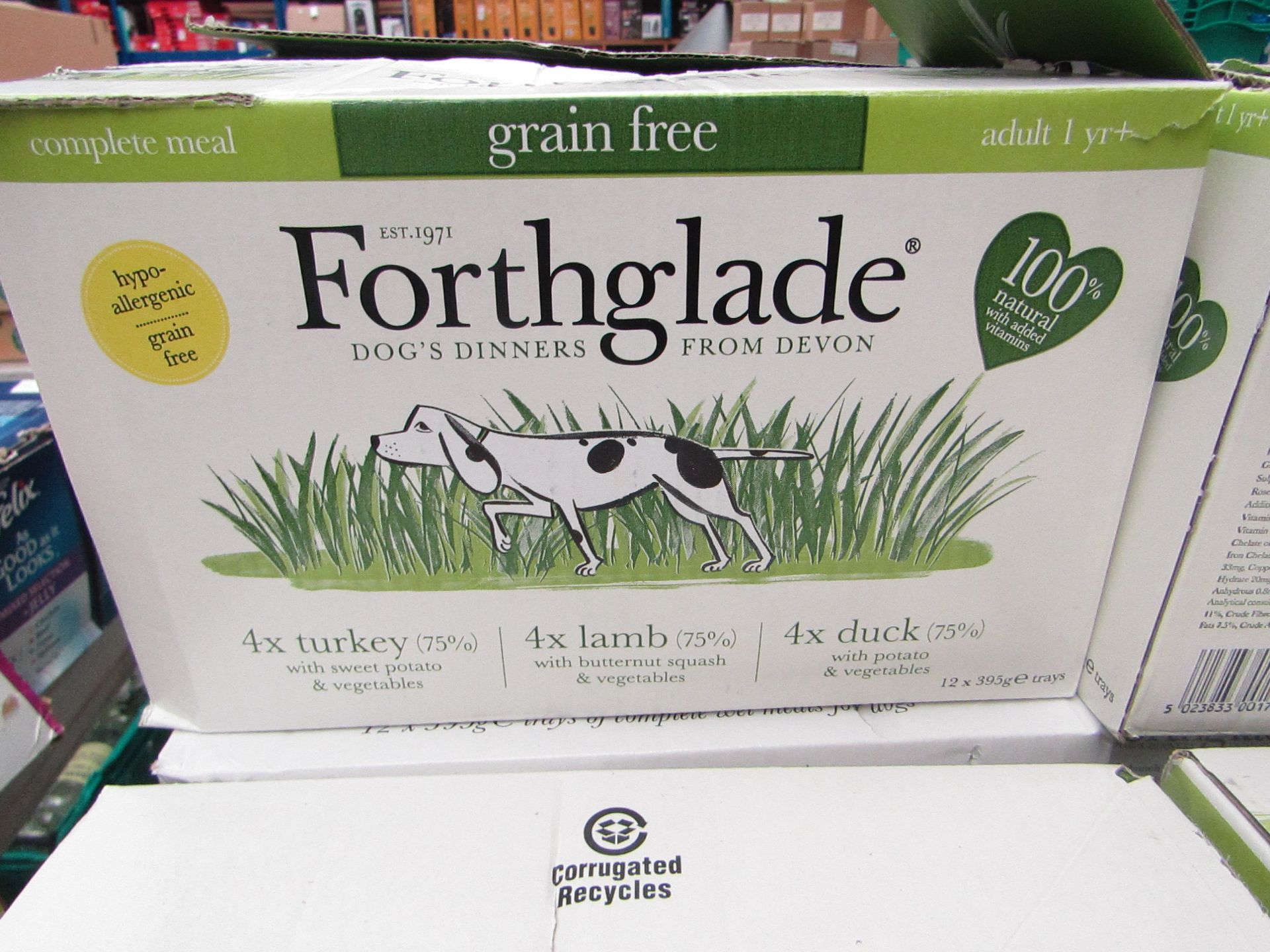 Approx 12x 395g Forthglade grain free wet dog food. BB 07/09/20