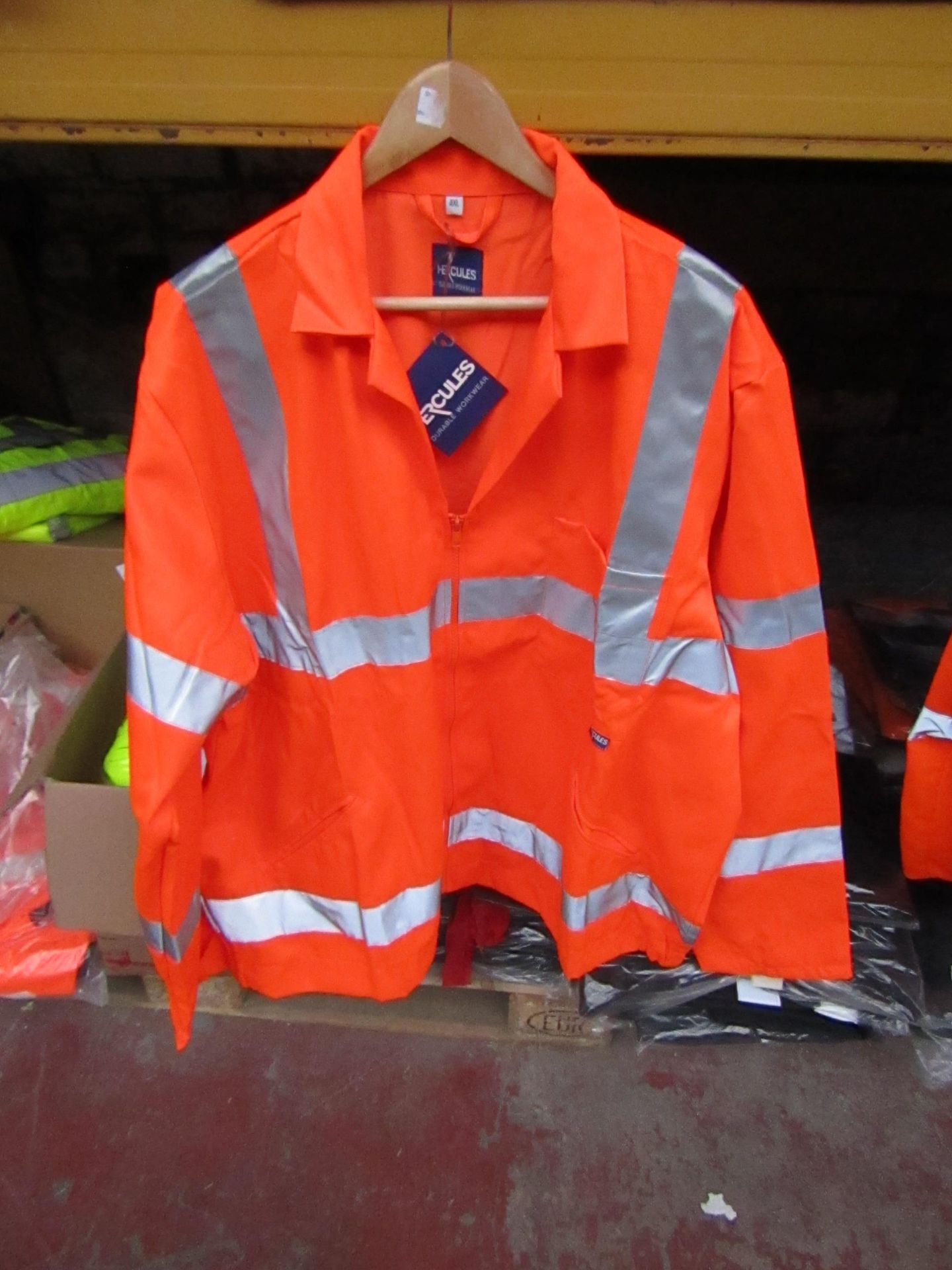 Hercules orange polycotton hi vis jacket, size 4XL, new and packaged.