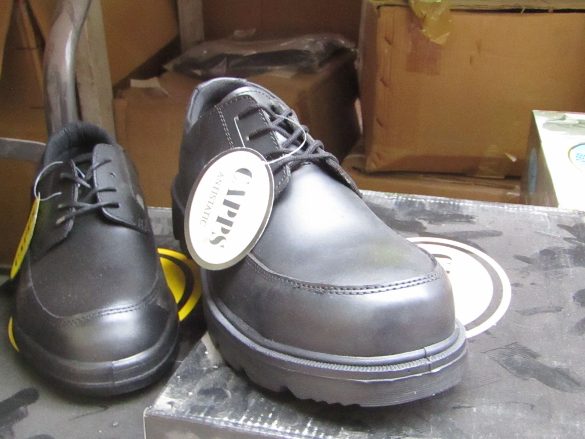 Capps Black Lace up steel toe cap mudguard Shoes, size 9, new and boxed.