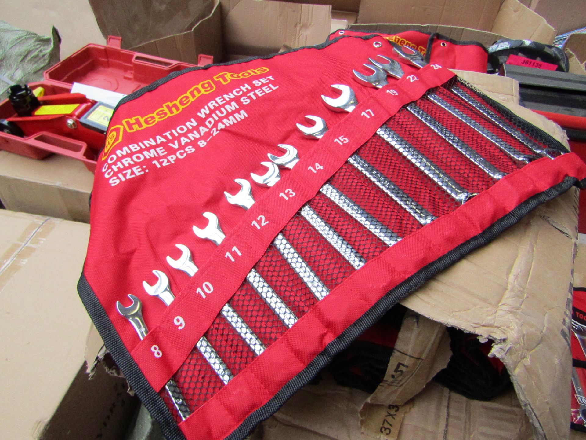 Hesheng Tools 12 Piece Combination spanner set in carry roll, new