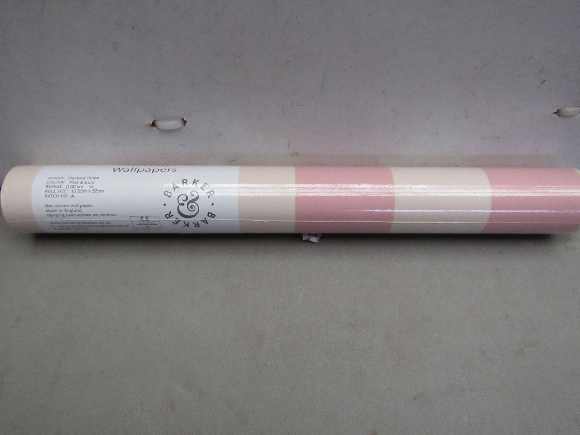 2 X Rolls Of Barker & Barker Serenity Wallpaper, Decking Stripe , Pink & Ecru Repeat Pattern 00.0