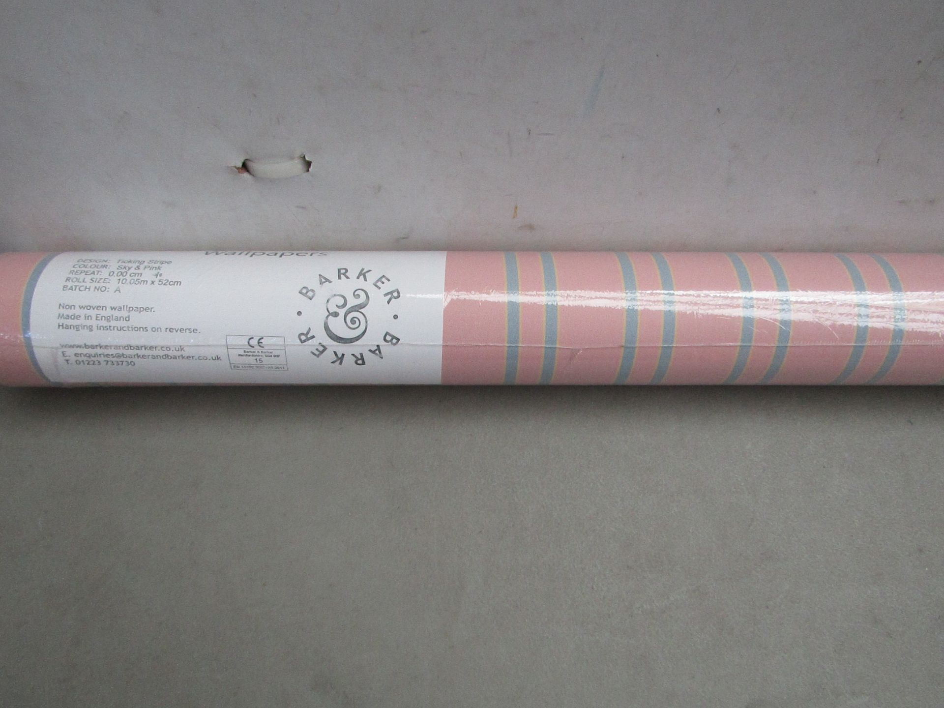 2 X Rolls Of Barker & Barker Serenity Wallpaper,Tickling Stripe, Sky & Pink Repeat Pattern 0.00 CM