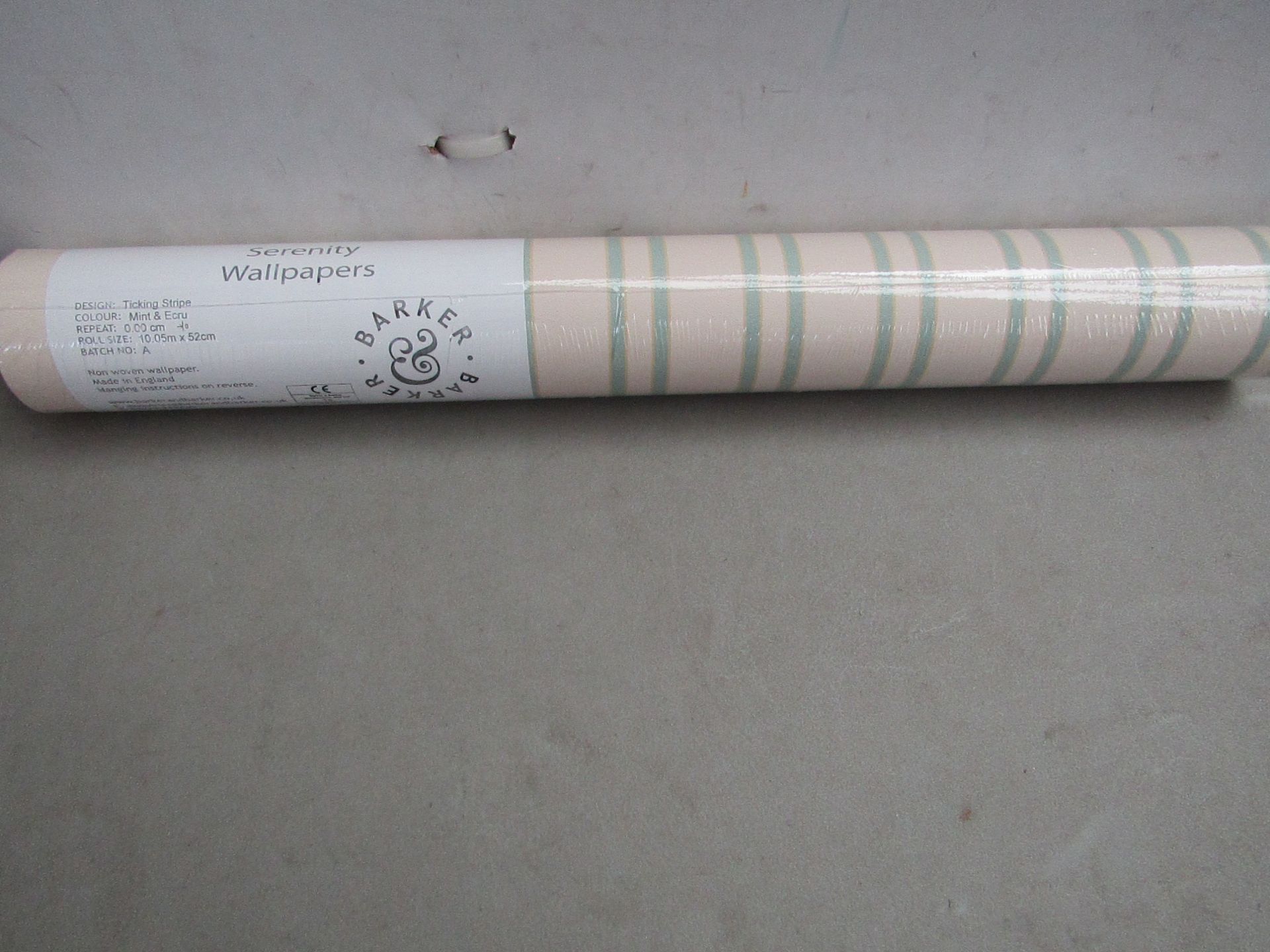 6 X Rolls Of Barker & Barker Serenity Wallpaper,Tickling Stripe, Mint & Ecru Repeat Pattern 0.00