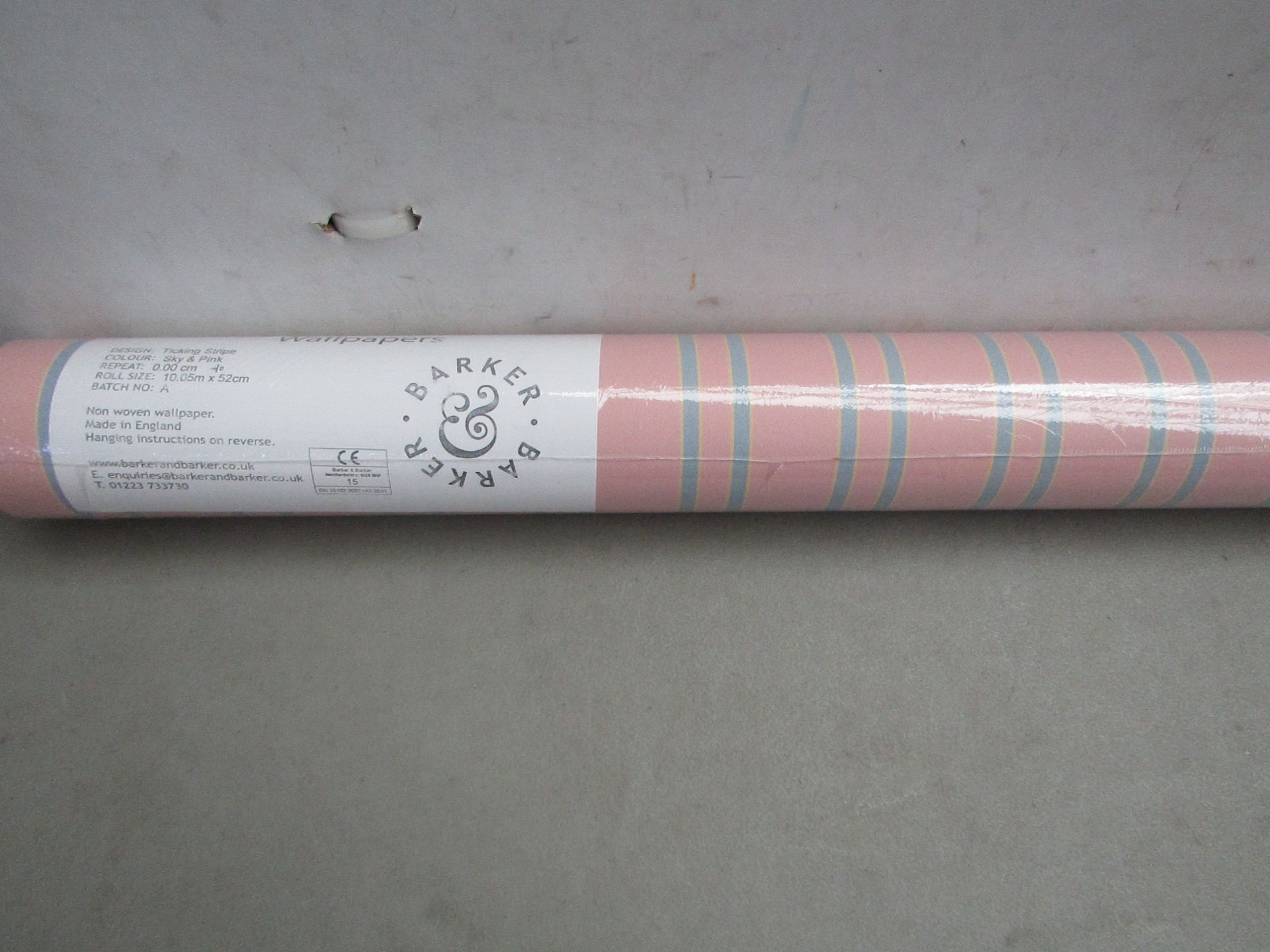 6 X Rolls Of Barker & Barker Serenity Wallpaper,Tickling Stripe, Sky & Pink Repeat Pattern 0.00 CM