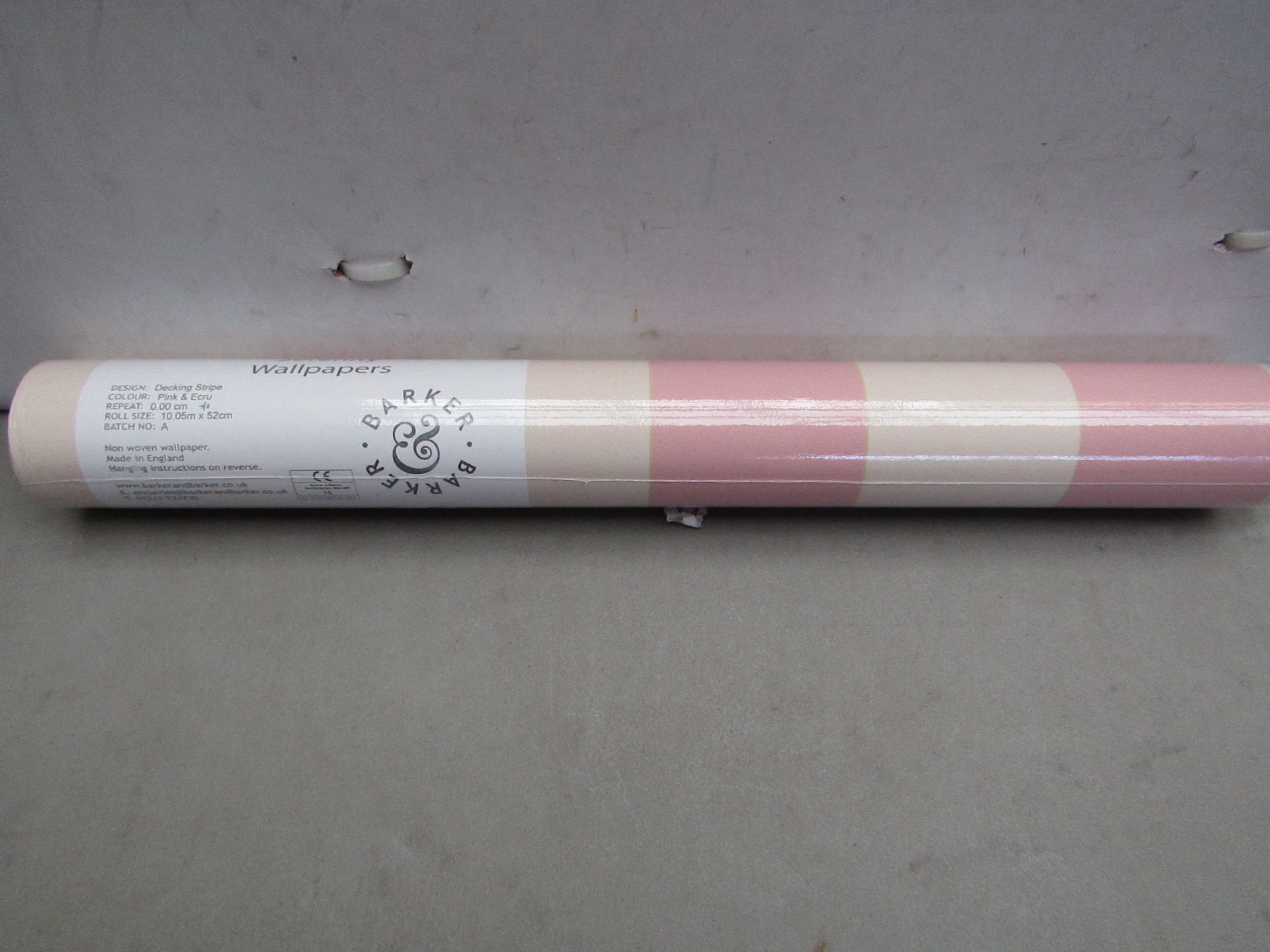 6 X Rolls Of Barker & Barker Serenity Wallpaper, Decking Stripe , Pink & Ecru Repeat Pattern 00.0