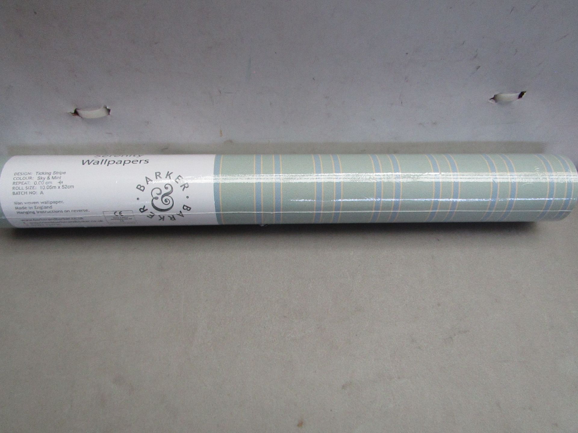 5 X Rolls Of Barker & Barker Serenity Wallpaper,Decking Stripe, Sky & Mint Repeat Pattern 0.00 CM