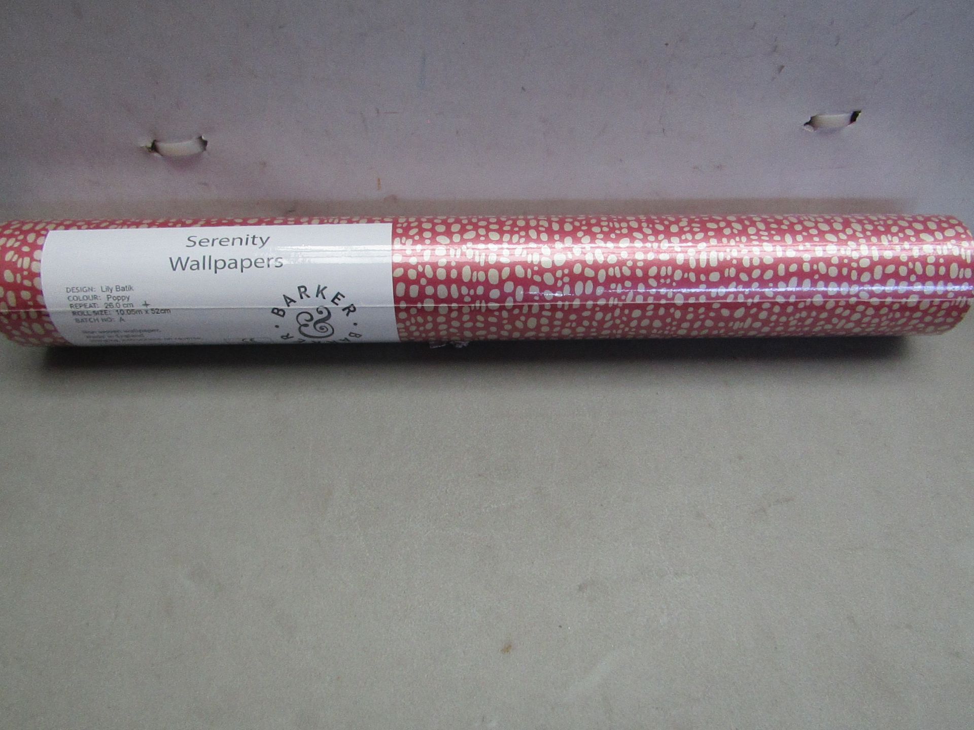 6 X Rolls Of Barker & Barker Serenity Wallpaper, Lily Batik Poppy  Repeat Pattern 26.00 CM roll size