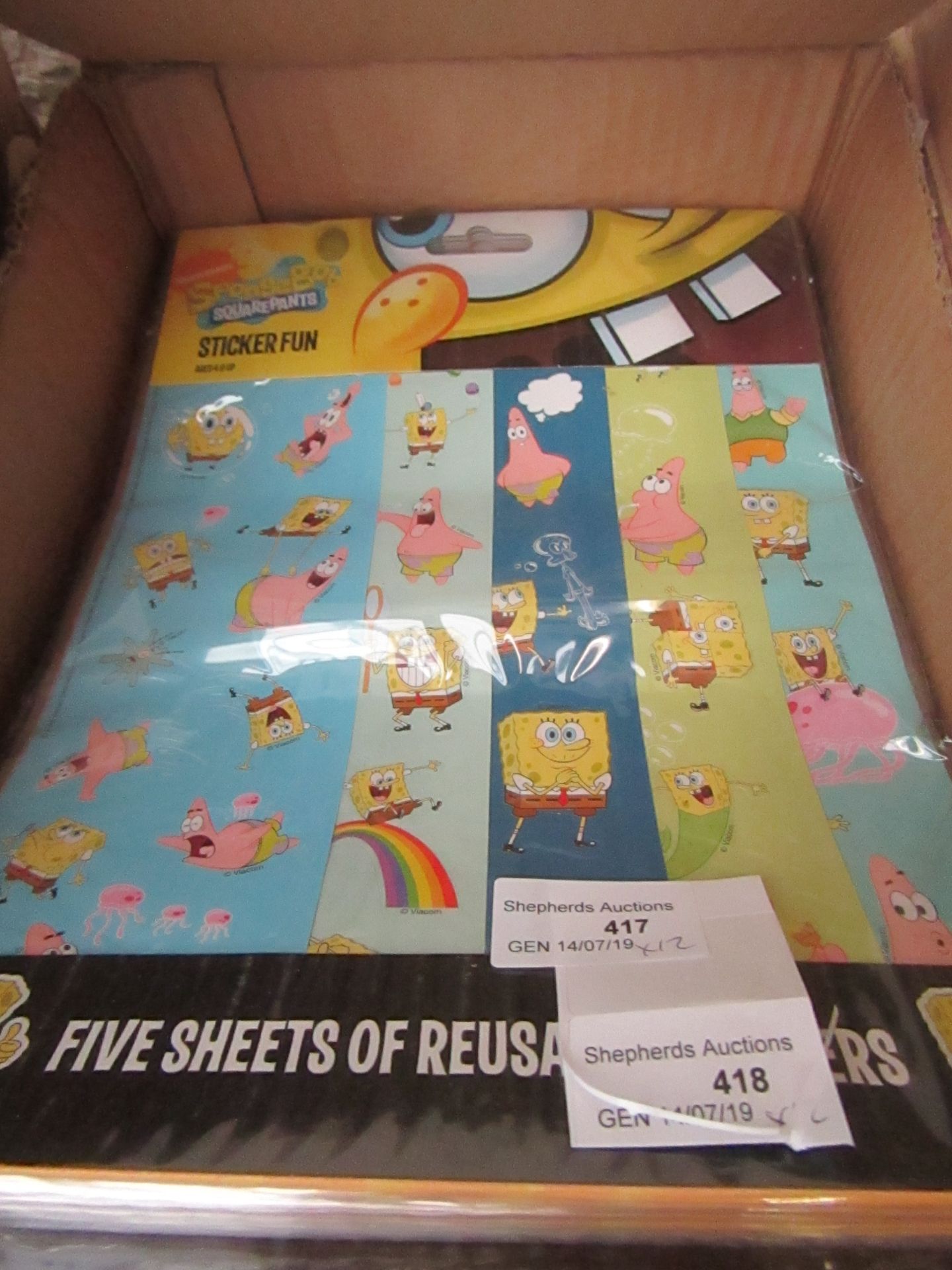 12 x Nickelodeon SpongeBob SquarePants sticker fun,for ages 4 & up,new in packaging