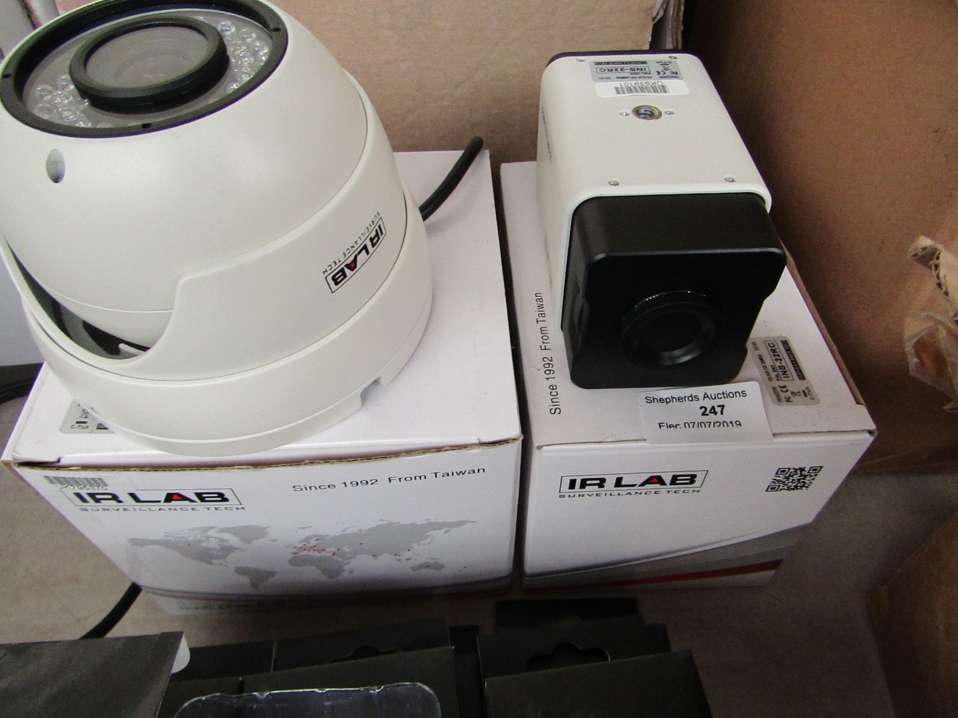 2x IR Lab CCTV cameras, both boxed