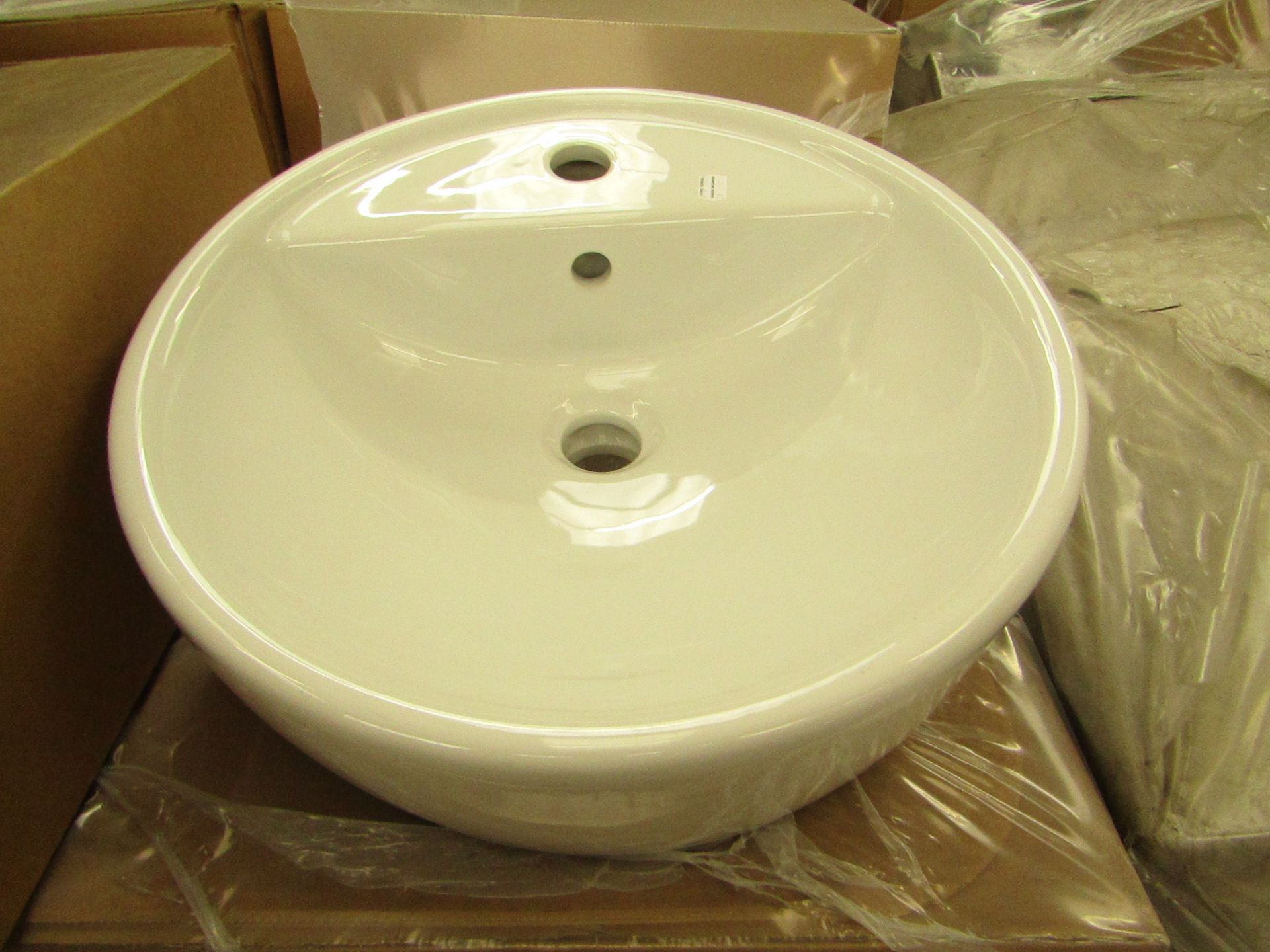 Nabis 450mm round counter top 1TH basin with overflow, new and boxed.