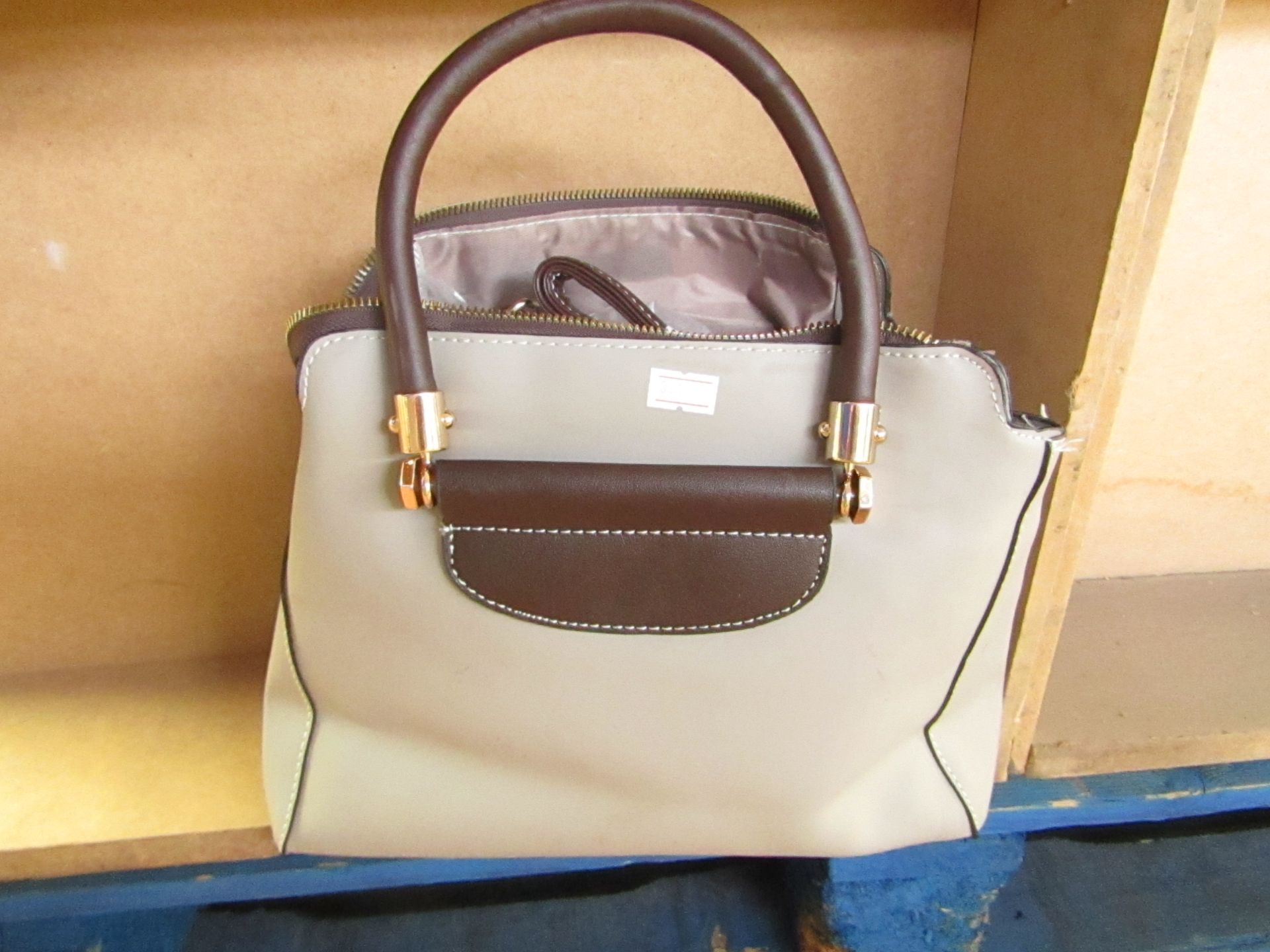 Grey Handbag with Brown Shoulder Straps New