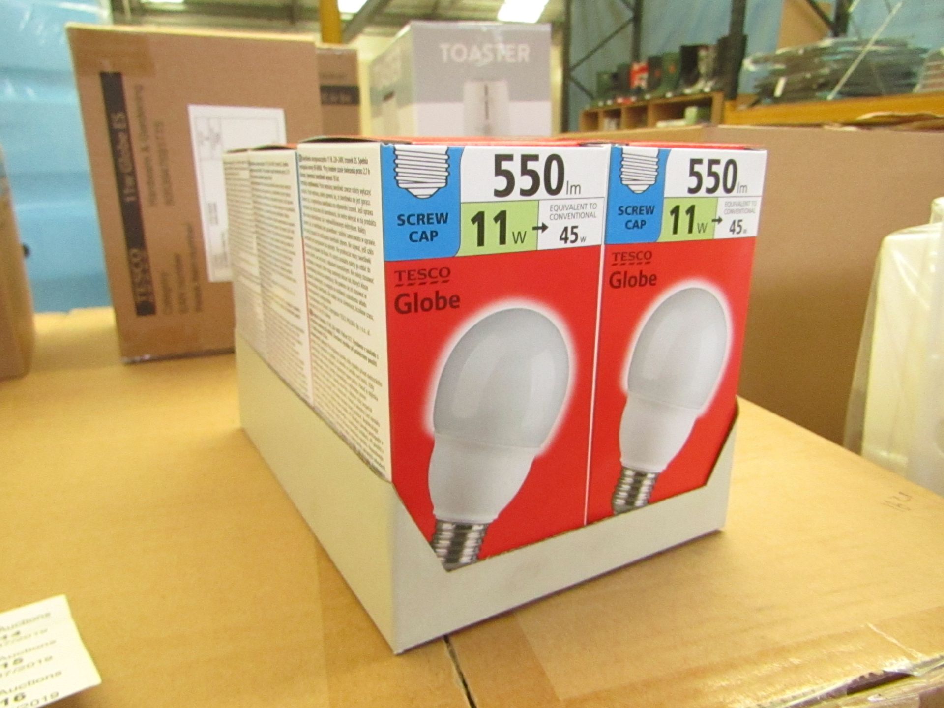 6 x Tesco Globe 11w screw cap light bulbs,lasts 10 years,new in boxes