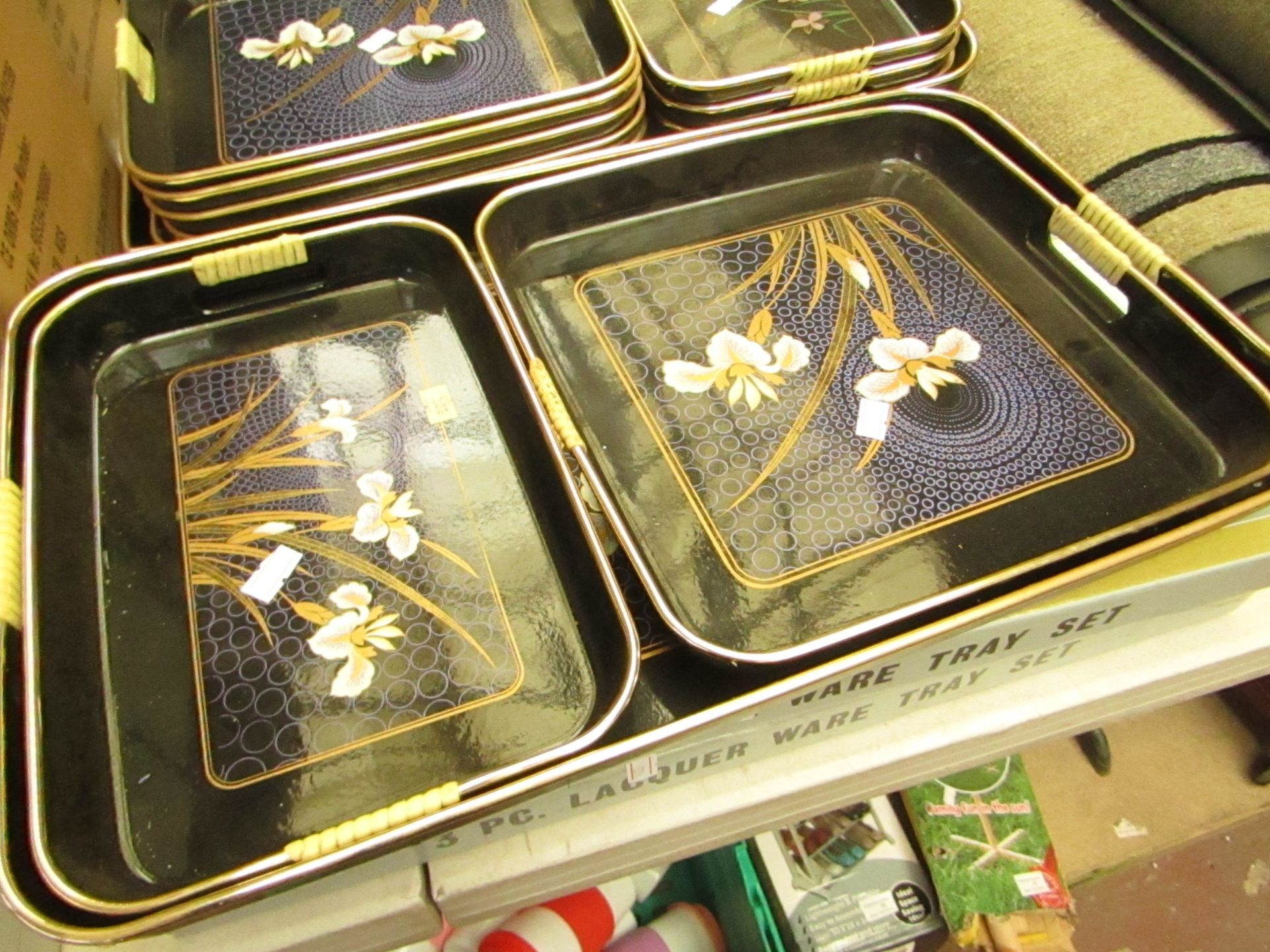 3 Piece Lacquer Ware tray set with flower print,boxed