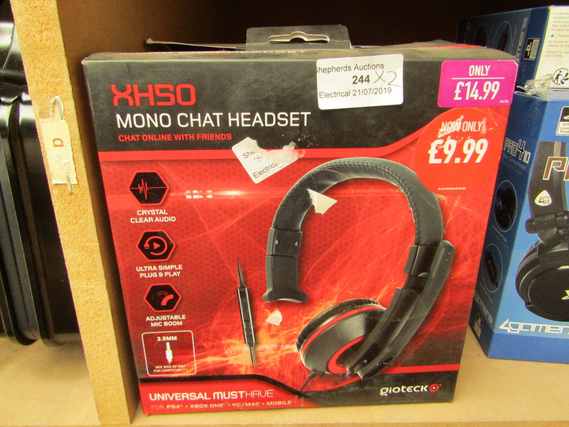 2x Gioteck XH50 Mono Chat head sets, boxed and unchecked RRP £9.99 each