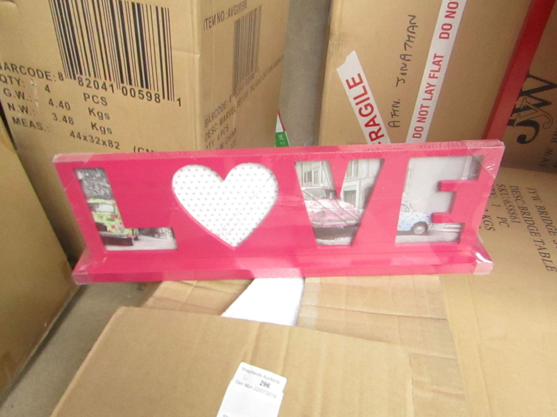 3 x wooden love picture frames, packaged