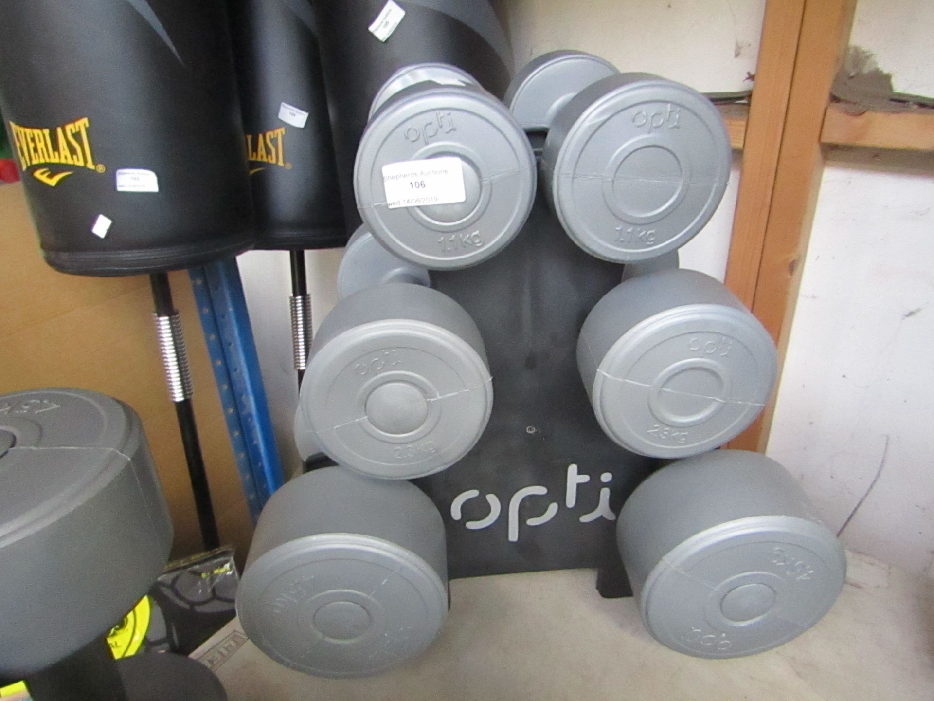 Opti 6 piece dumbbell set, 1.1Kg, 2.3Kg, 4.5Kg.