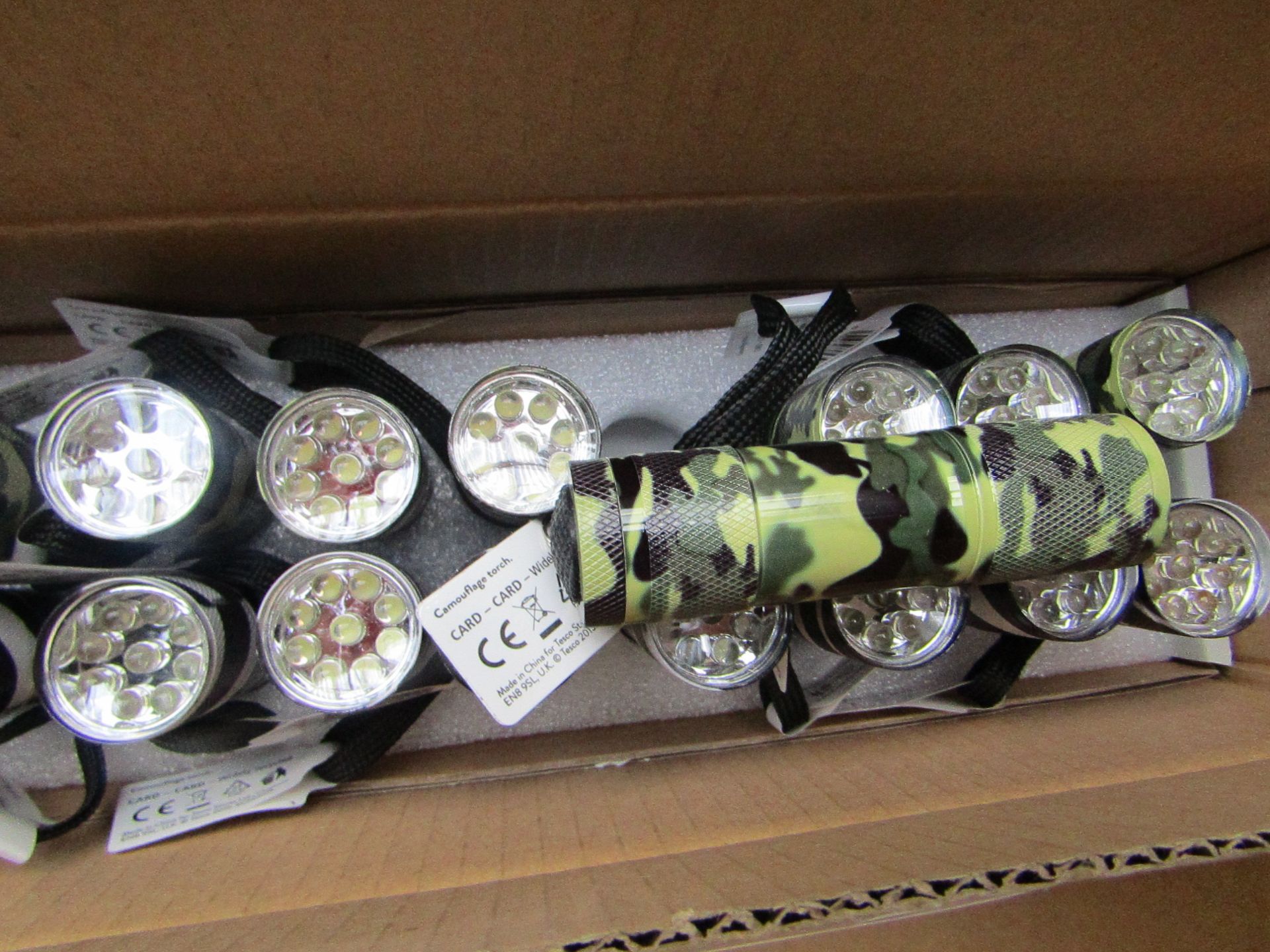 16x Tesco LED camoflauge torches, all new and boxed.