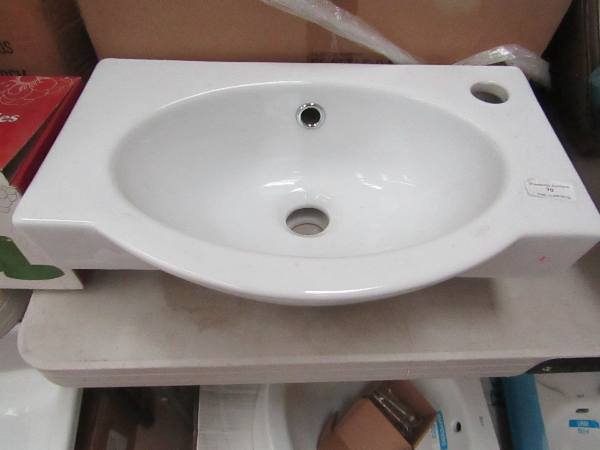 450mm wall hung vanity sink with 1 tap hole, has come from Roca but is unbranded