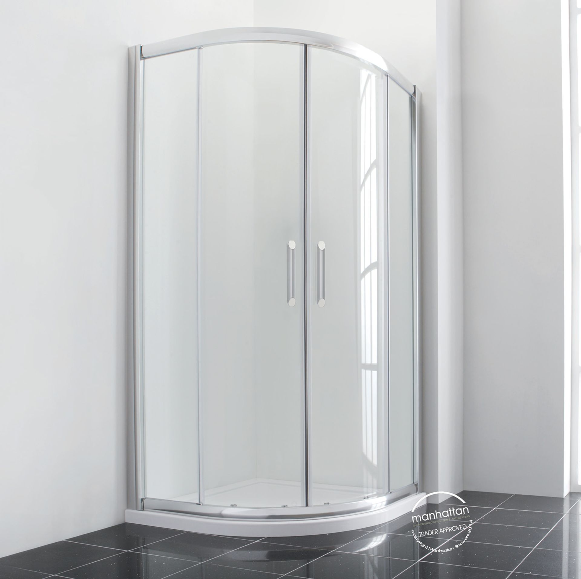 Manhattan glass quad shower enclosure, right hand, 1000x800, new and boxed. (2x Boxes) (Does not