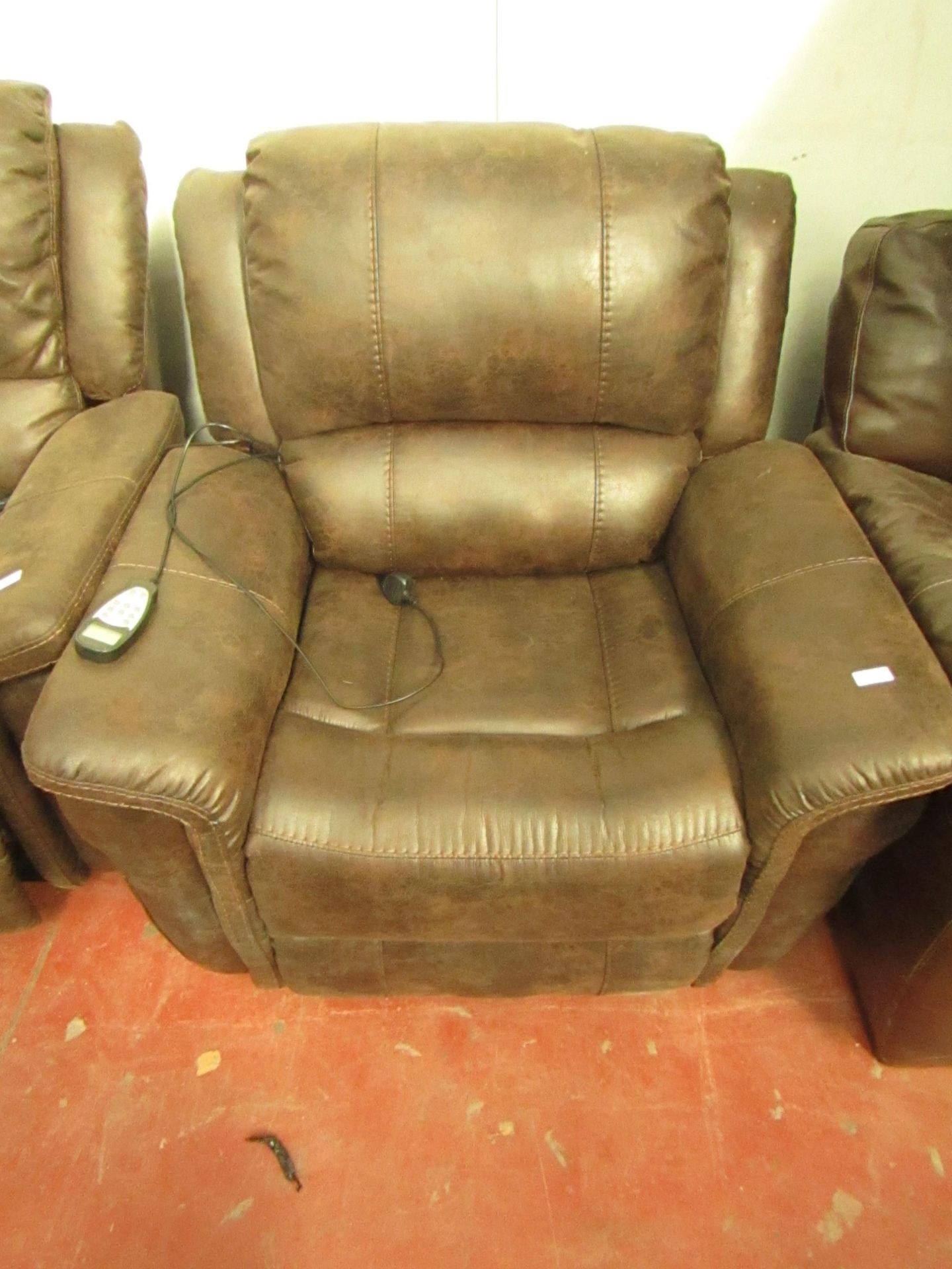 Polaski Fabric Power reclining armchair with heat and massage, tested working.