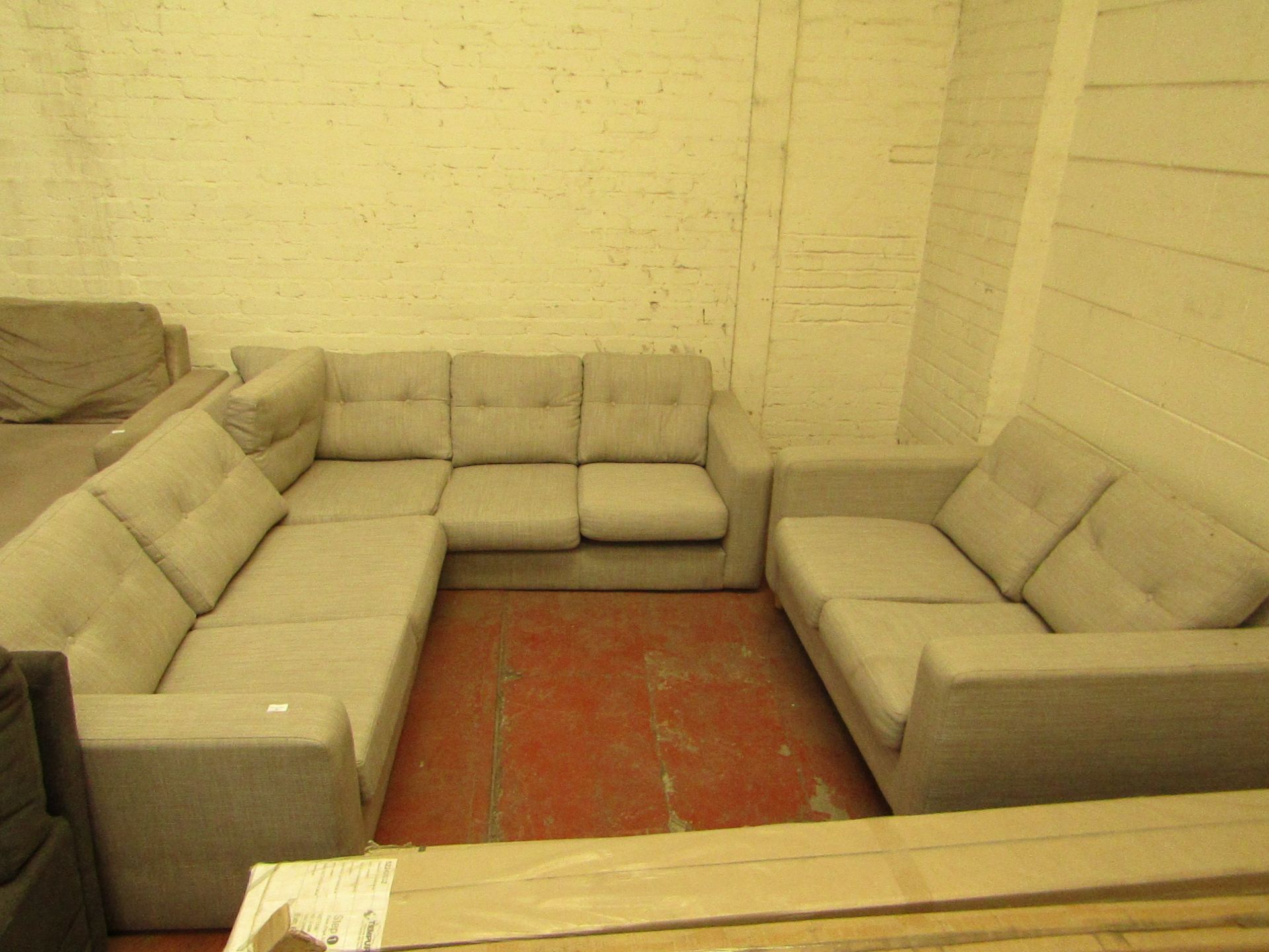 Fabric Sofa set that includes a 5 seater corner sofa and a 2 seater sofa, the corner sofa requires