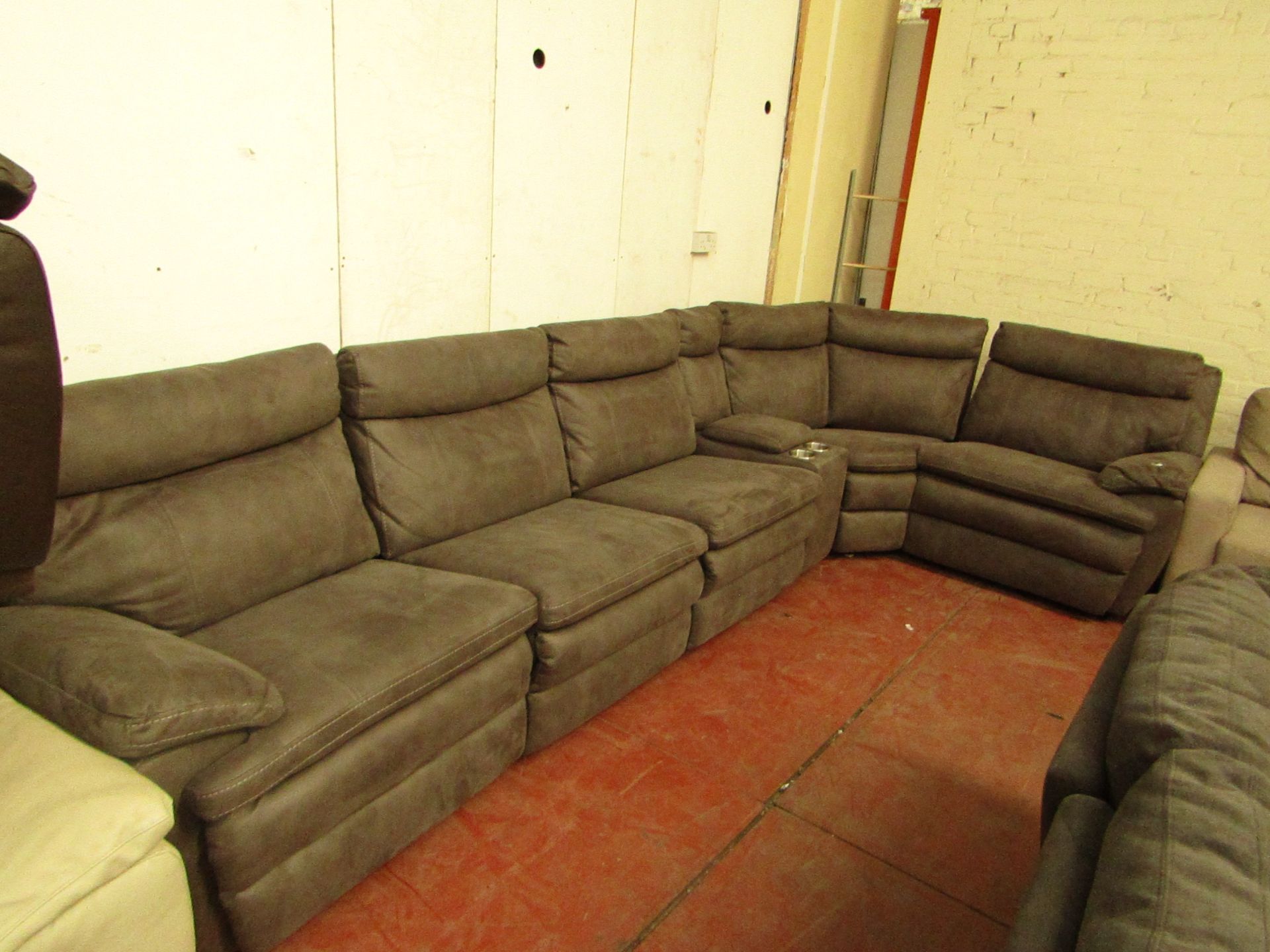 Kuka 6 piece section cordner sofa with 3 reclining parts and a storage srm rest piece with cup