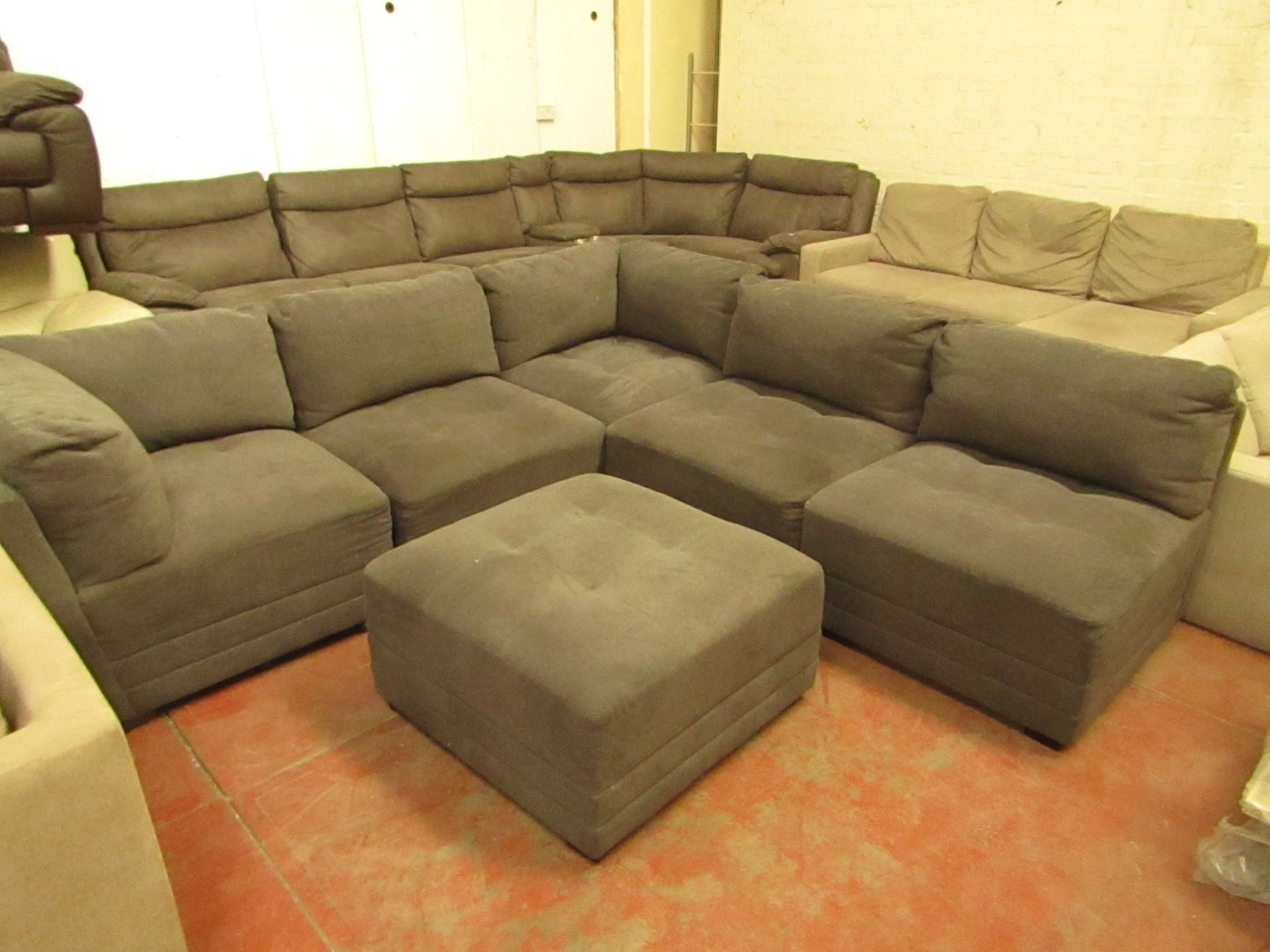 M Star 6 piece section sofa, RRP £999, has a burn in one section