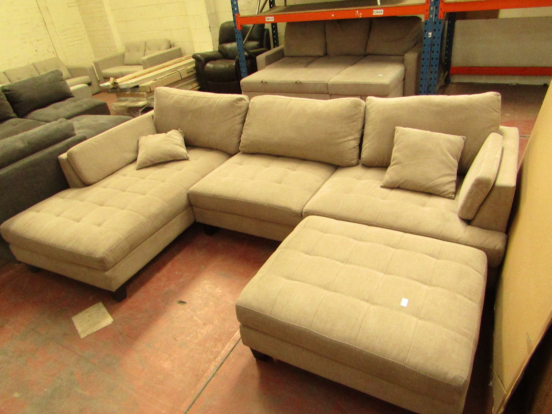 3 Piece sectional L shaped sofa with foot stool, no major damage