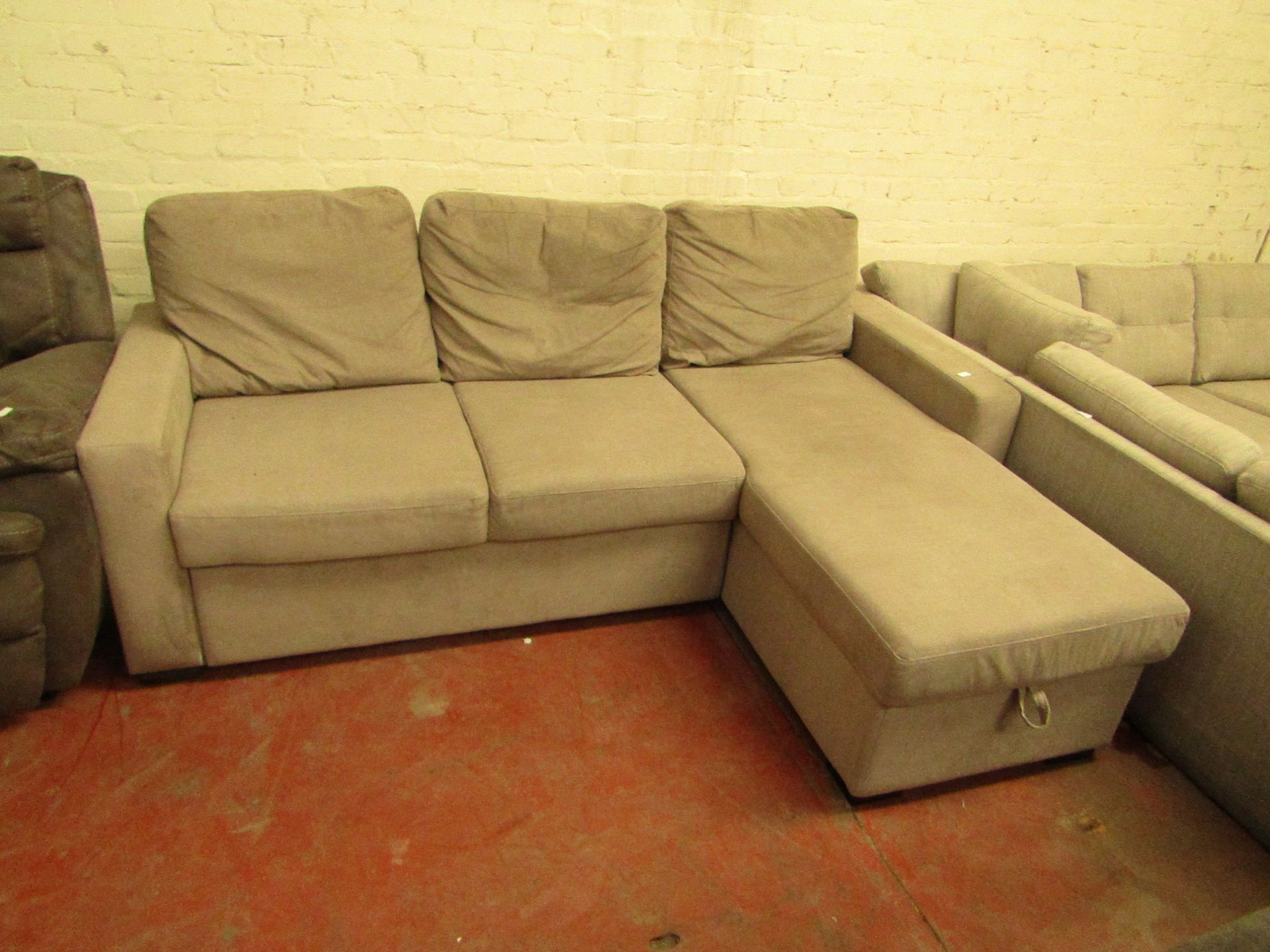 Polaski L shaped Pull out Sofa Bed with Ottoman Storage under the L, No Major damage just could do