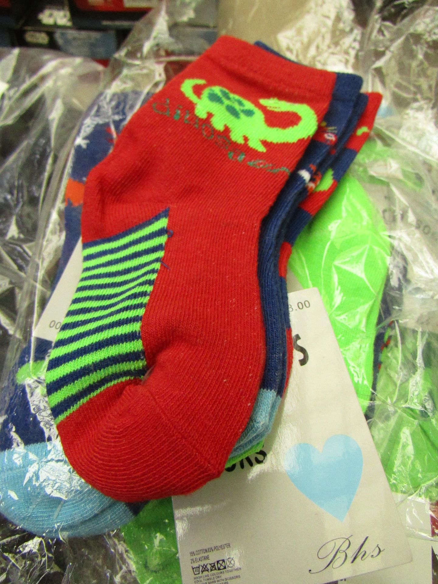 12 x pairs of boys Dinosaur Socks  size 6-8.5 new in packaging