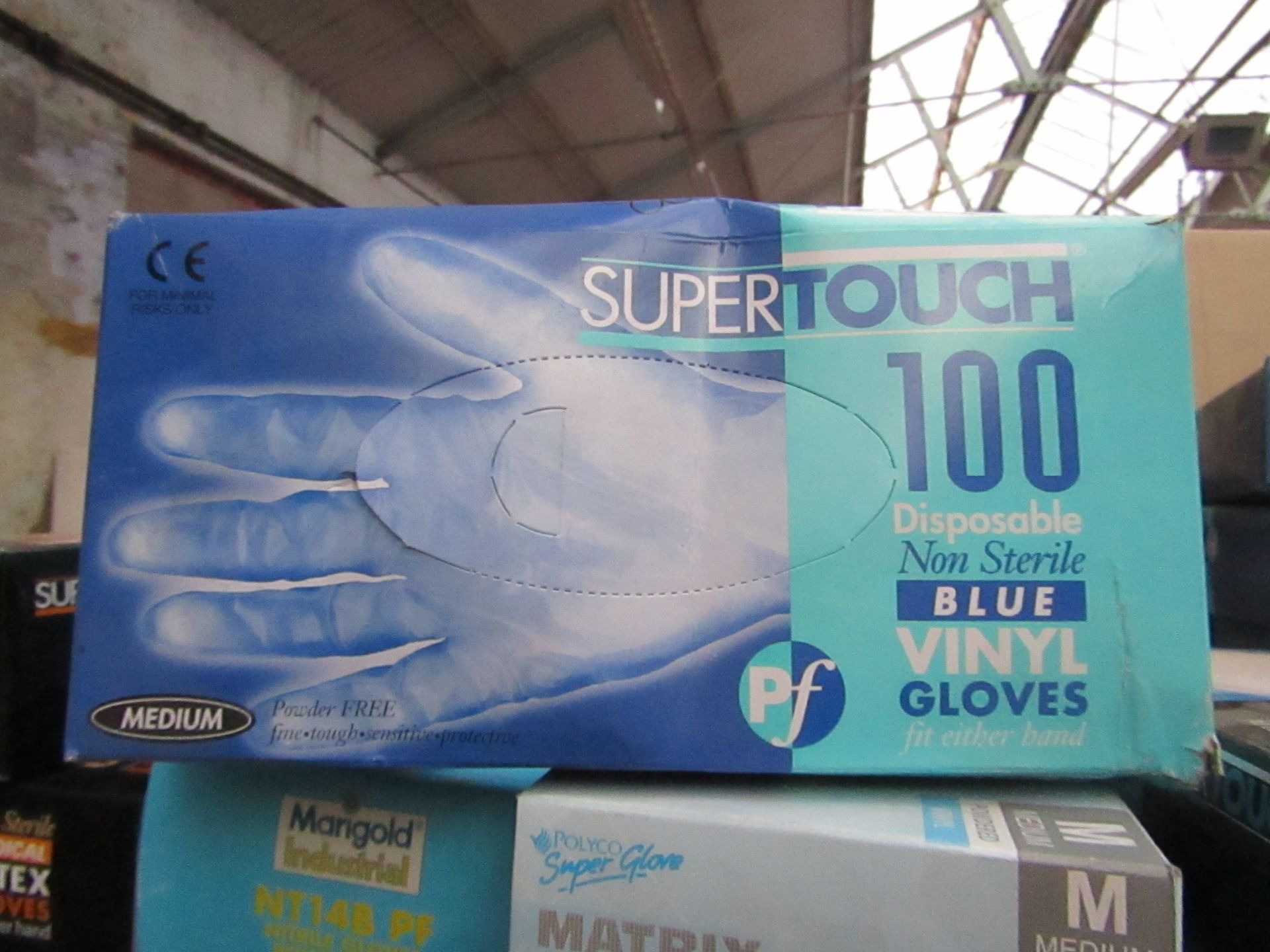 3 x Super Touch 100 Disposable Non Sterile Blue Vinyl Gloves Size M